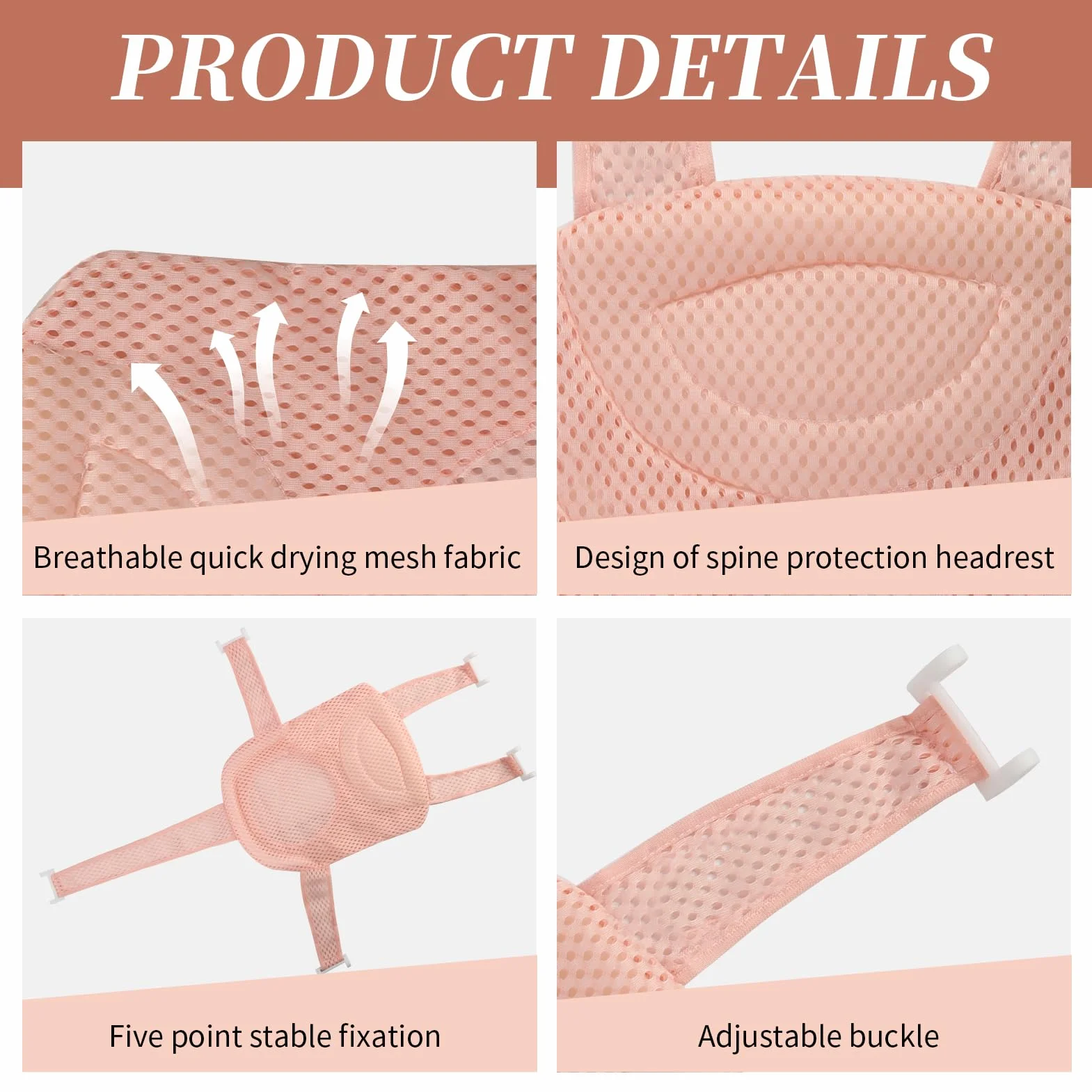 Doublure de baignoire bébé ergonomique antidérapante tapis en maille réglable siège de bain sécurisé accessoires 18 mois