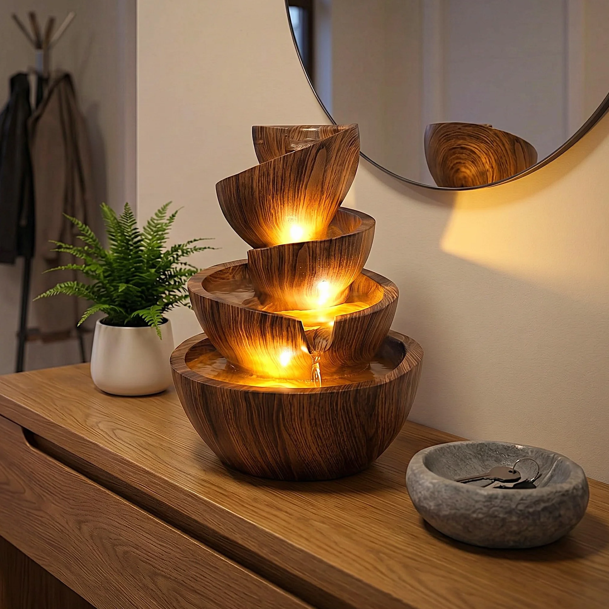 Fontaine d'intérieur à LED en polyrésine 39 cm blanc chaud décorative salon jardin