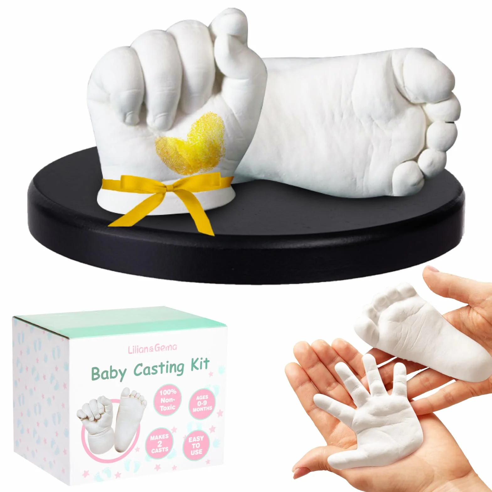 Lilian&Gema Kit Moulage Bébé 0-6 Mois Empreinte Main Pied 3D Souvenir Naissance
