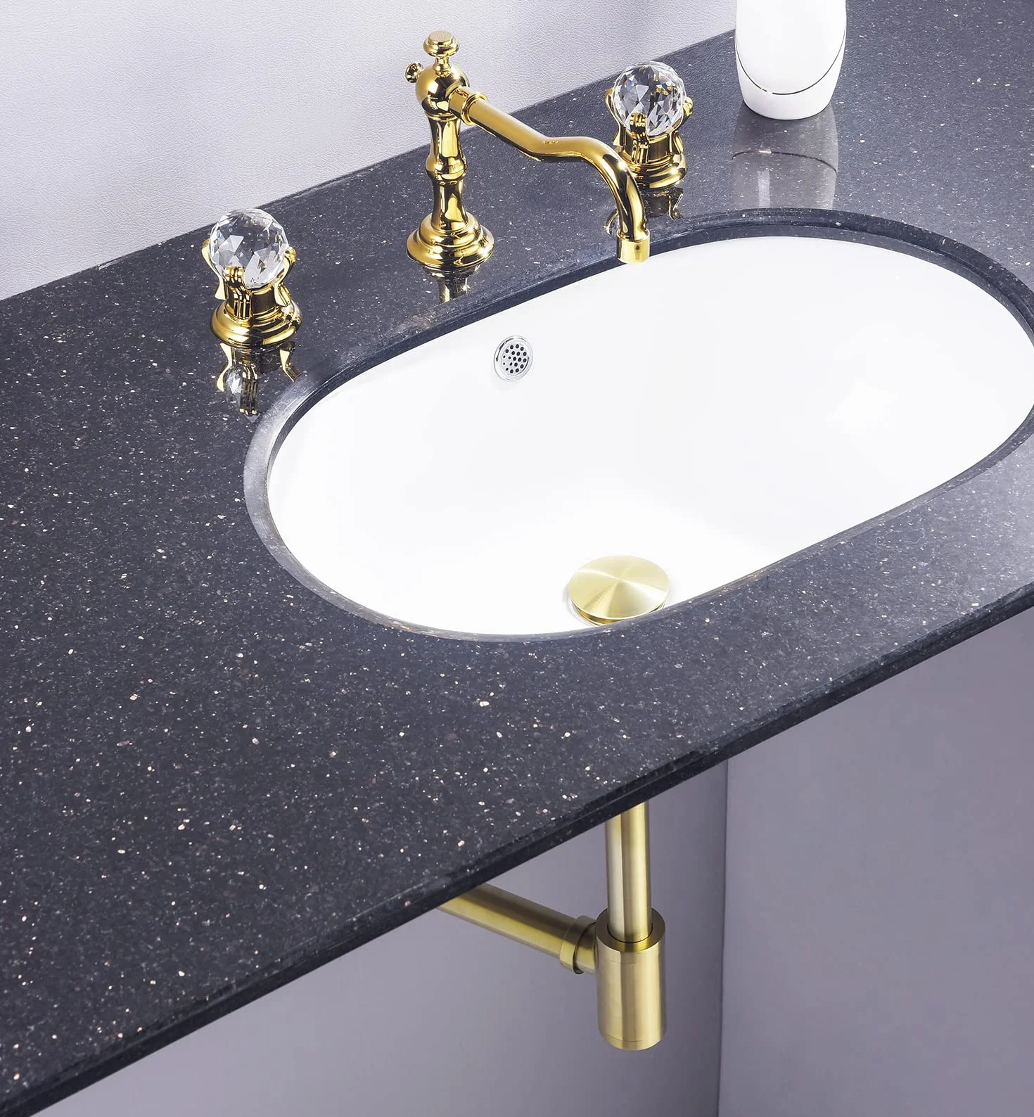 Kit Siphon Lavabo Or Brossé avec Bonde Trop-plein 1 1/4 Laiton Anti-Odeur Universel