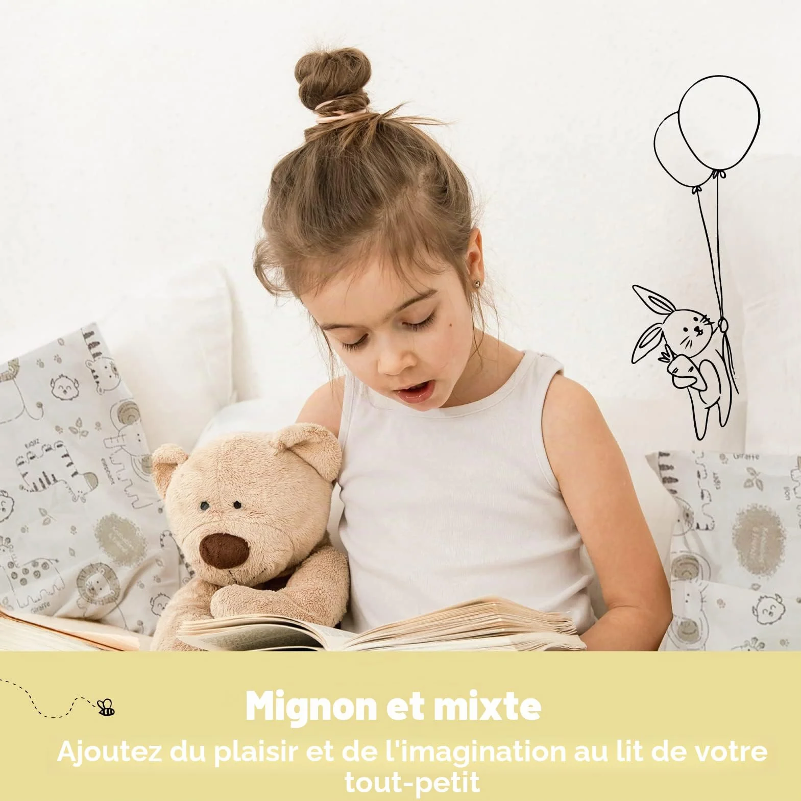 Oreiller pour Tout-Petit en Coton Biologique Doux Lavable en Machine - Taie d'oreiller incluse