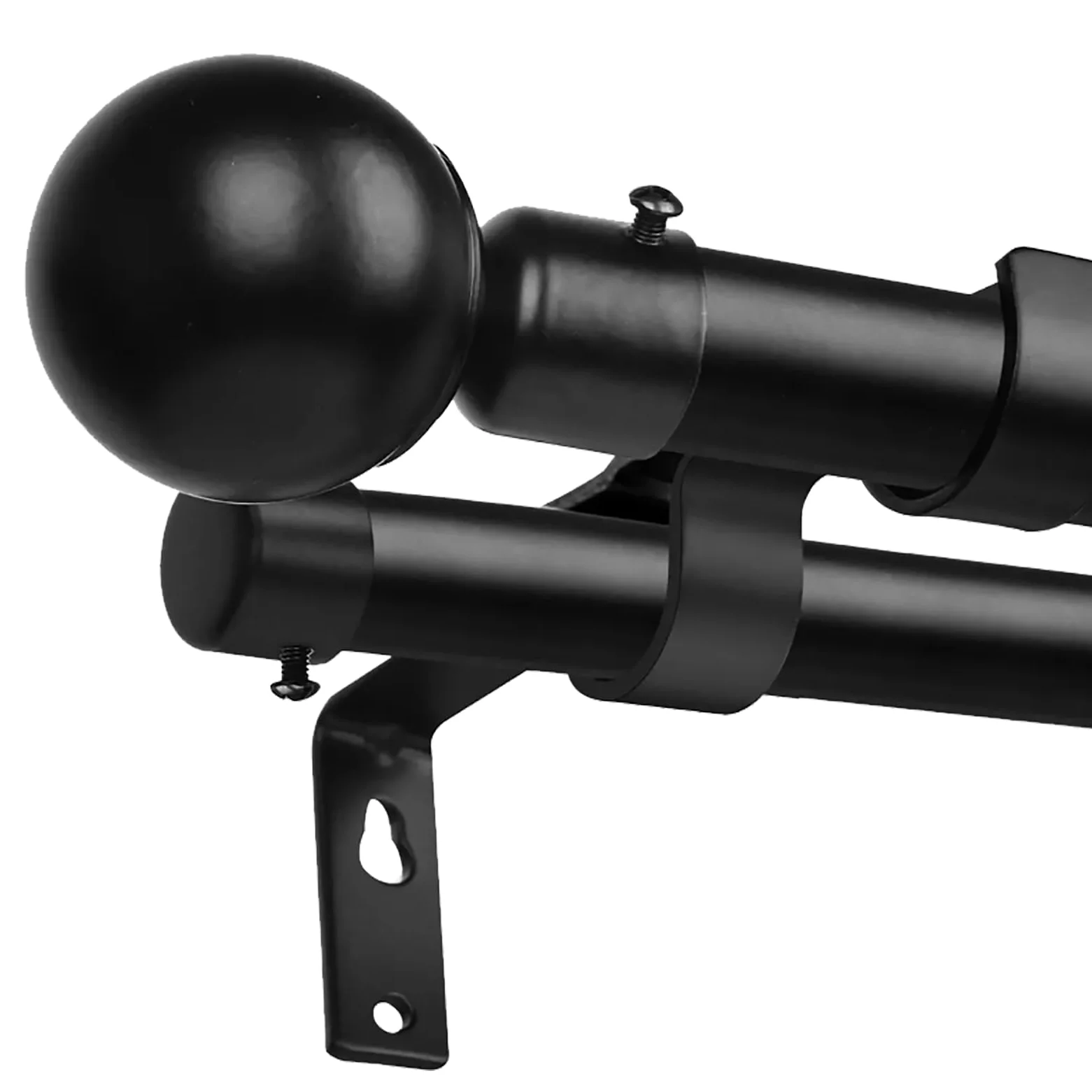 Tringle à Rideau Double Moderne et Robuste avec extrémité Sphérique en Métal, Double Tringle à Rideau Extensible pour Cuisine, Chambre à Coucher, Fenêtre, Bureau, Noir