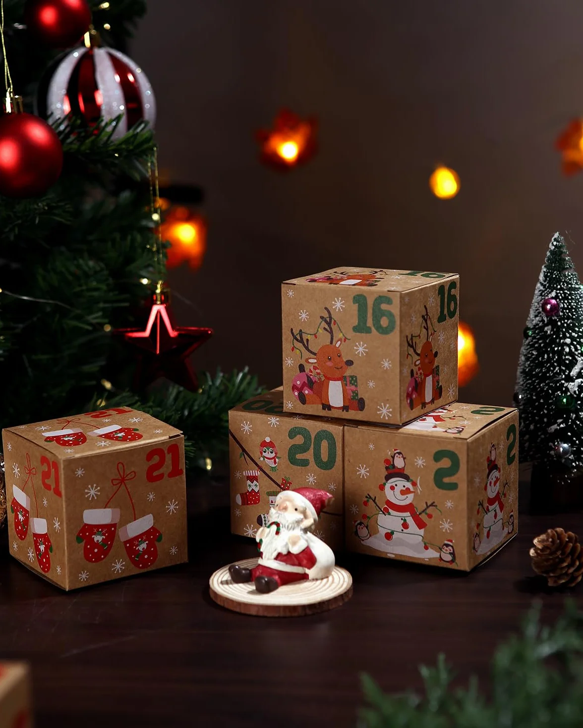 Calendrier de l'Avent 24 pièces Boîtes Kraft DIY Set Cadeau Noël