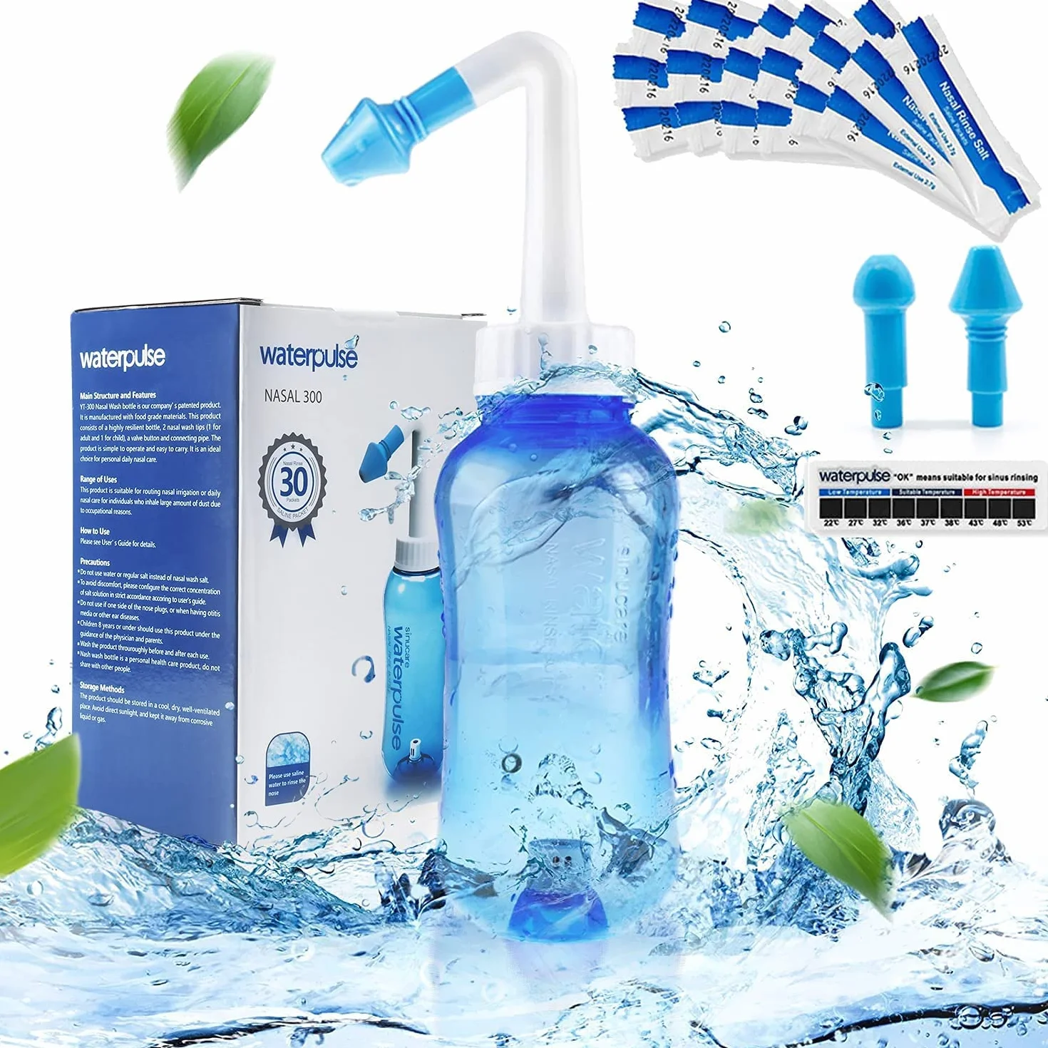 Neti Pot Flacon de rinçage nasal 300 ml Irrigation nasale Sans BPA Bleu