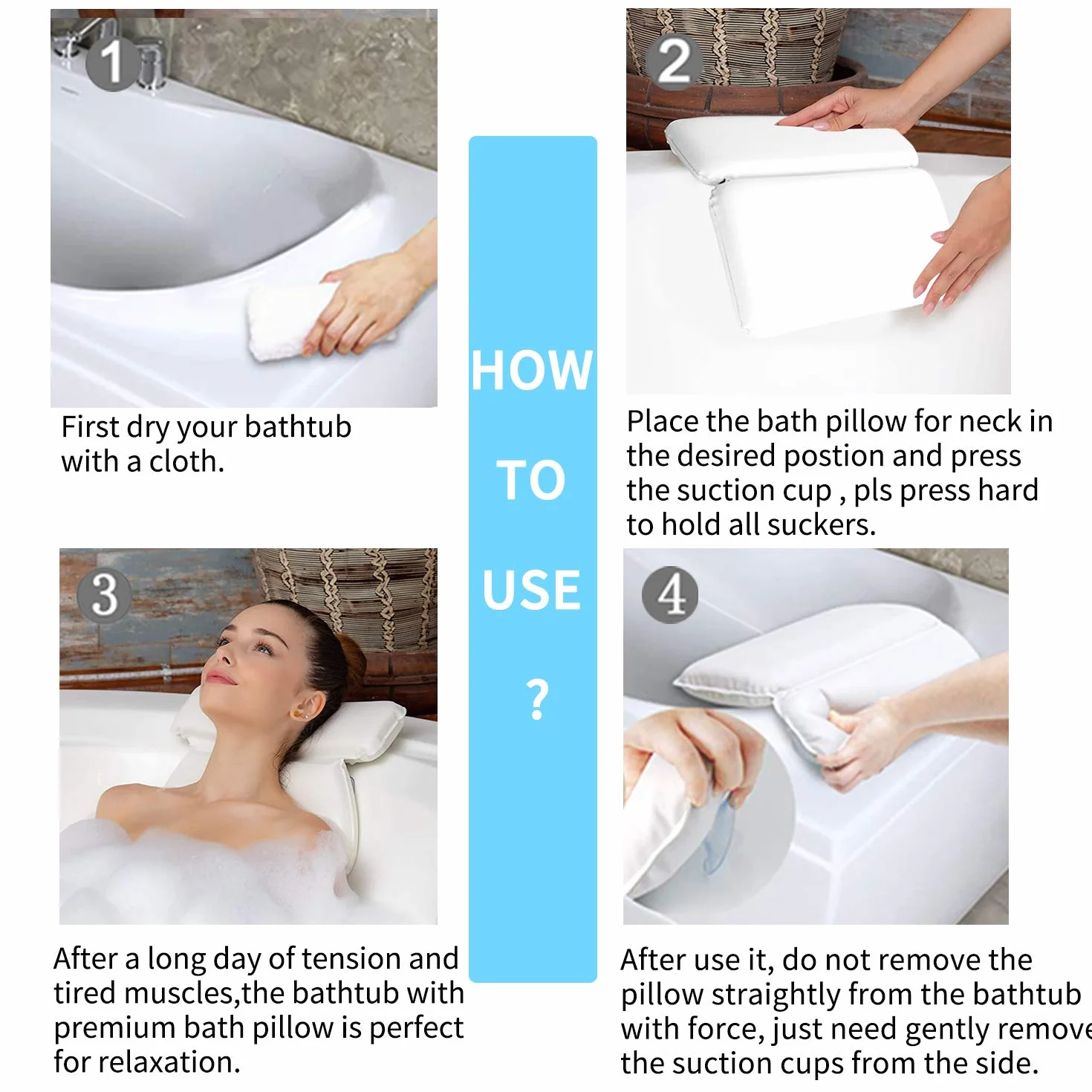Coussin De Bain Antidérapant avec 7 Ventouses pour Cou Dos Épaules Tête Jacuzzi Spa 14.5x11"