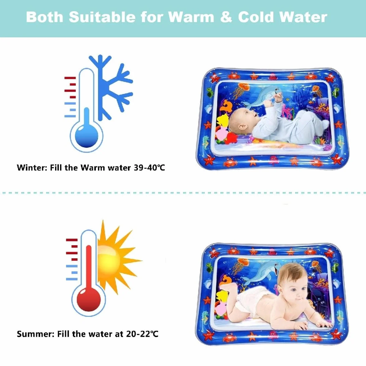 Tapis d'Eau Bébé Gonflable Sensoriel Eveil Tummy Time 3-12 Mois