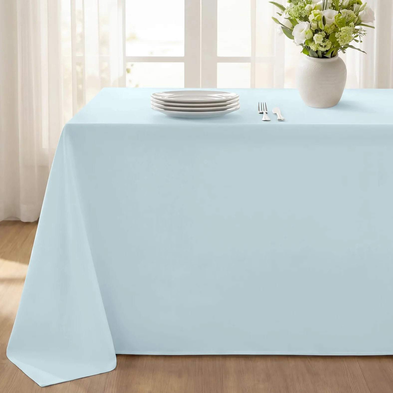 Softalker Nappe rectangulaire imperméable et résistante aux taches en tissu infroissable lavable en polyester 210 g/m² pour salle à manger, fête, buffet, mariage (228,6 x 396,2 cm, bleu clair)