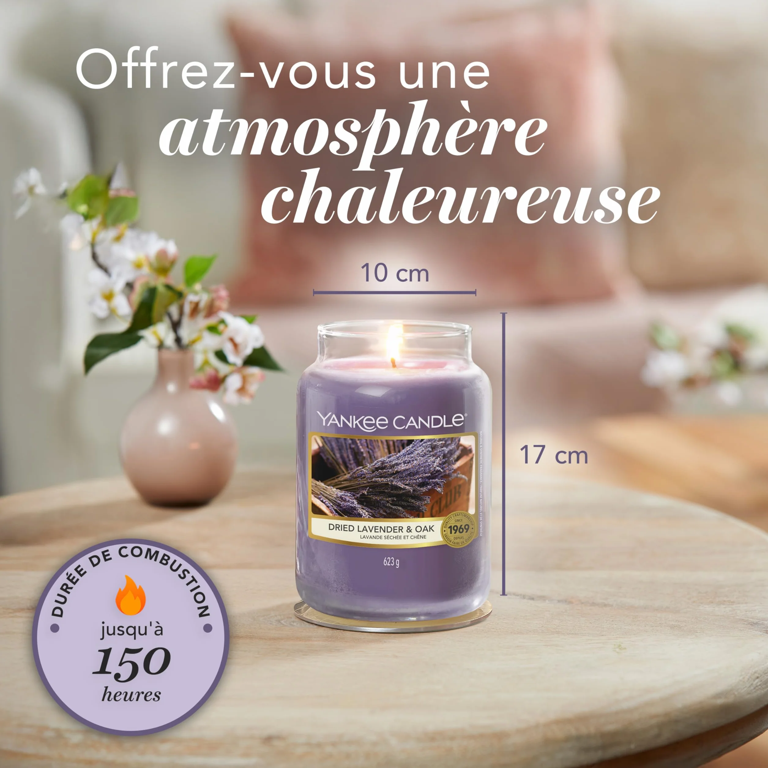 Yankee Candle Grande Bougie Parfumée Lavande Séchée et Chêne 150 Heures