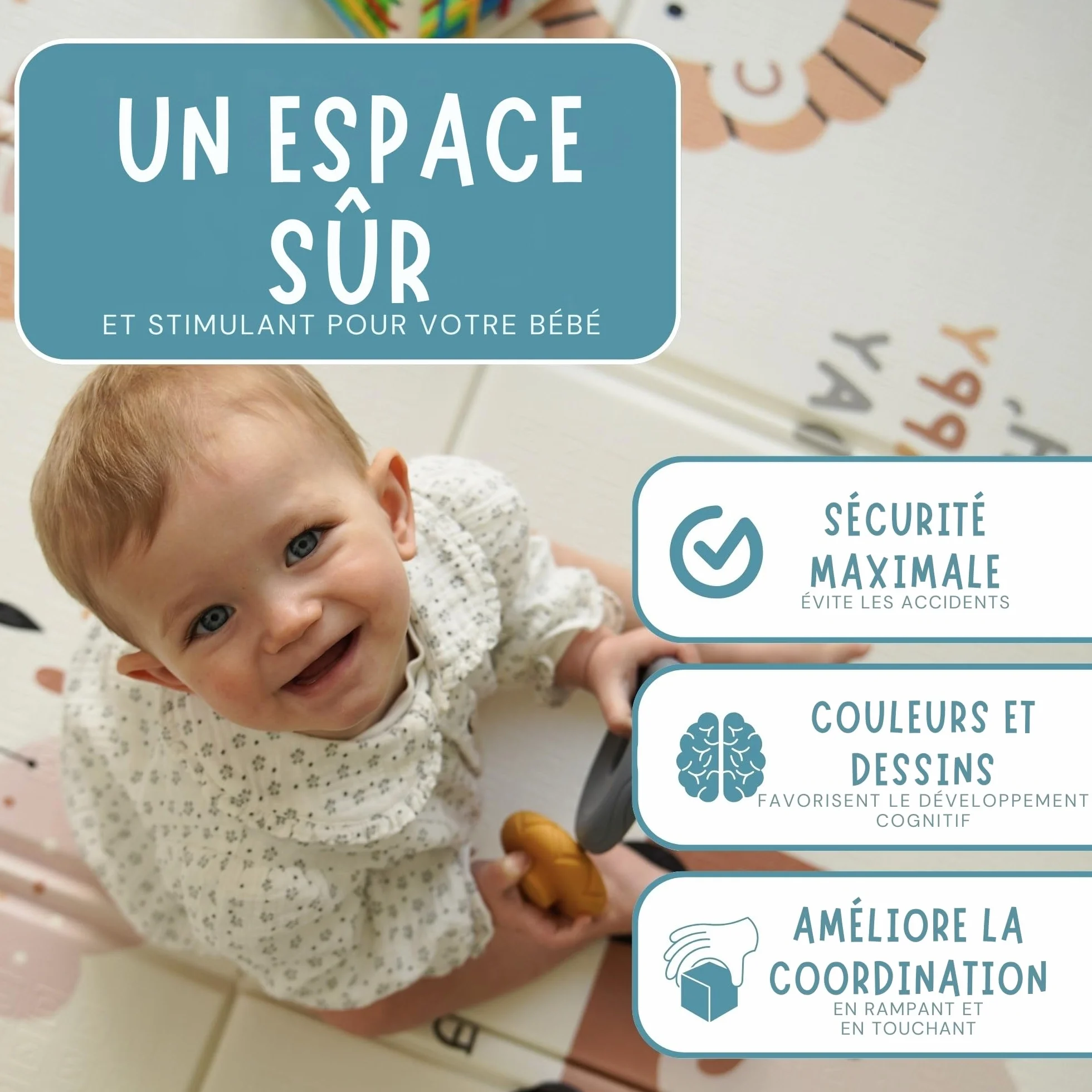 Tapis Bebe Pliable 200x180 Reversible avec Bord Renforcé, Tapis d'Eveil Anti-Chute Lavable (Carte XL)
