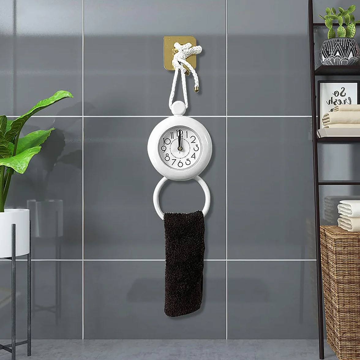 POFET Horloge de Salle de Bain étanche avec Serviette Suspendue Horloge de Douche (Blanc)