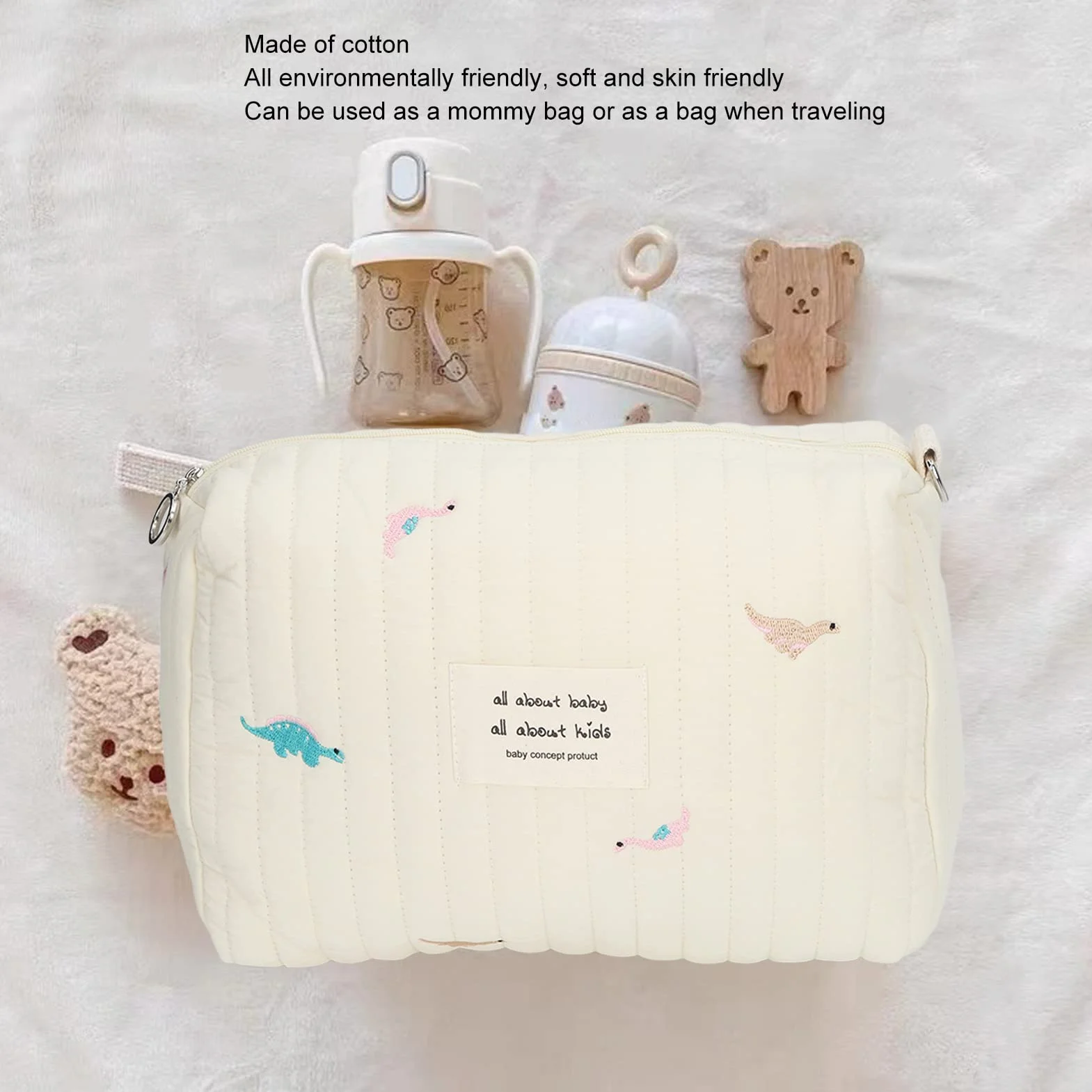 Pochette pour Biberon à Langer Trousse de Toilette à Fermeture éclair Rangement Portable Bébé Voyage Dinosaure