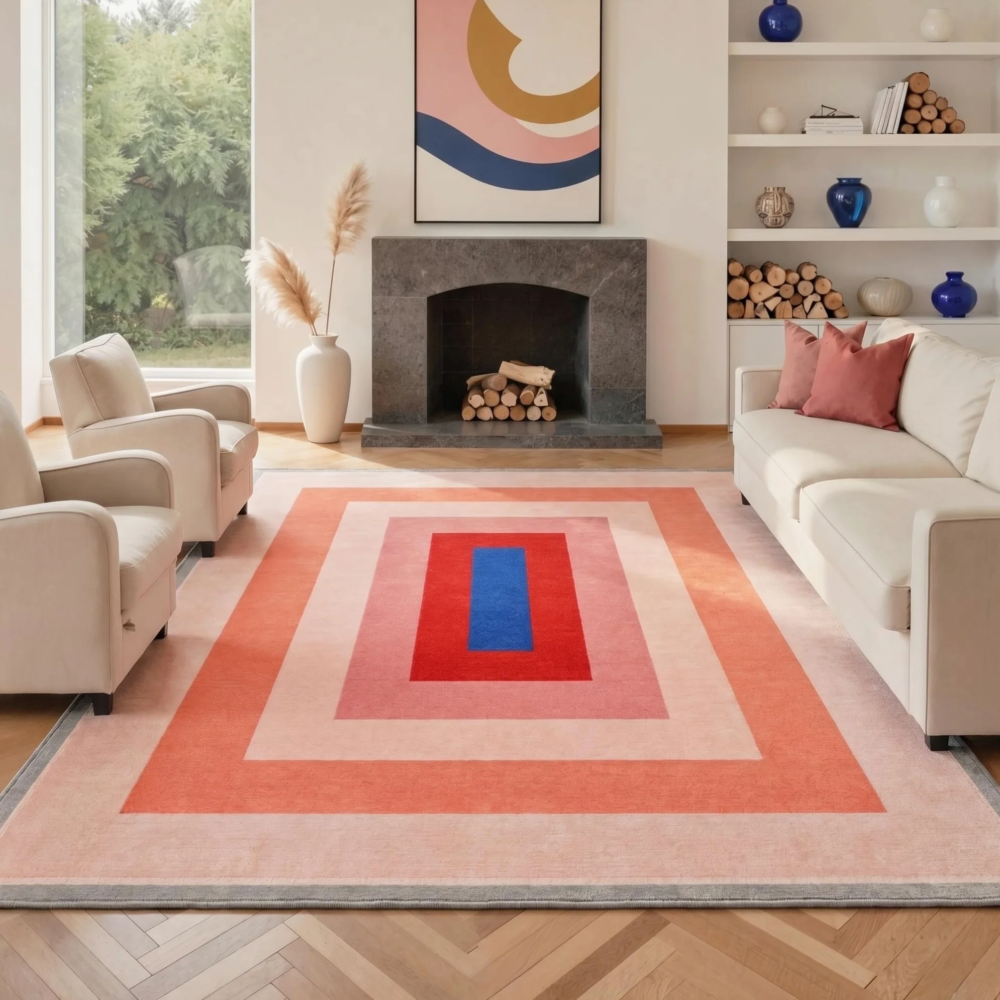 GENIMO Tapis Salon 160x230 cm - Moderne Rose - Antidérapant pour Salon ou Chambre - Rose Eclair