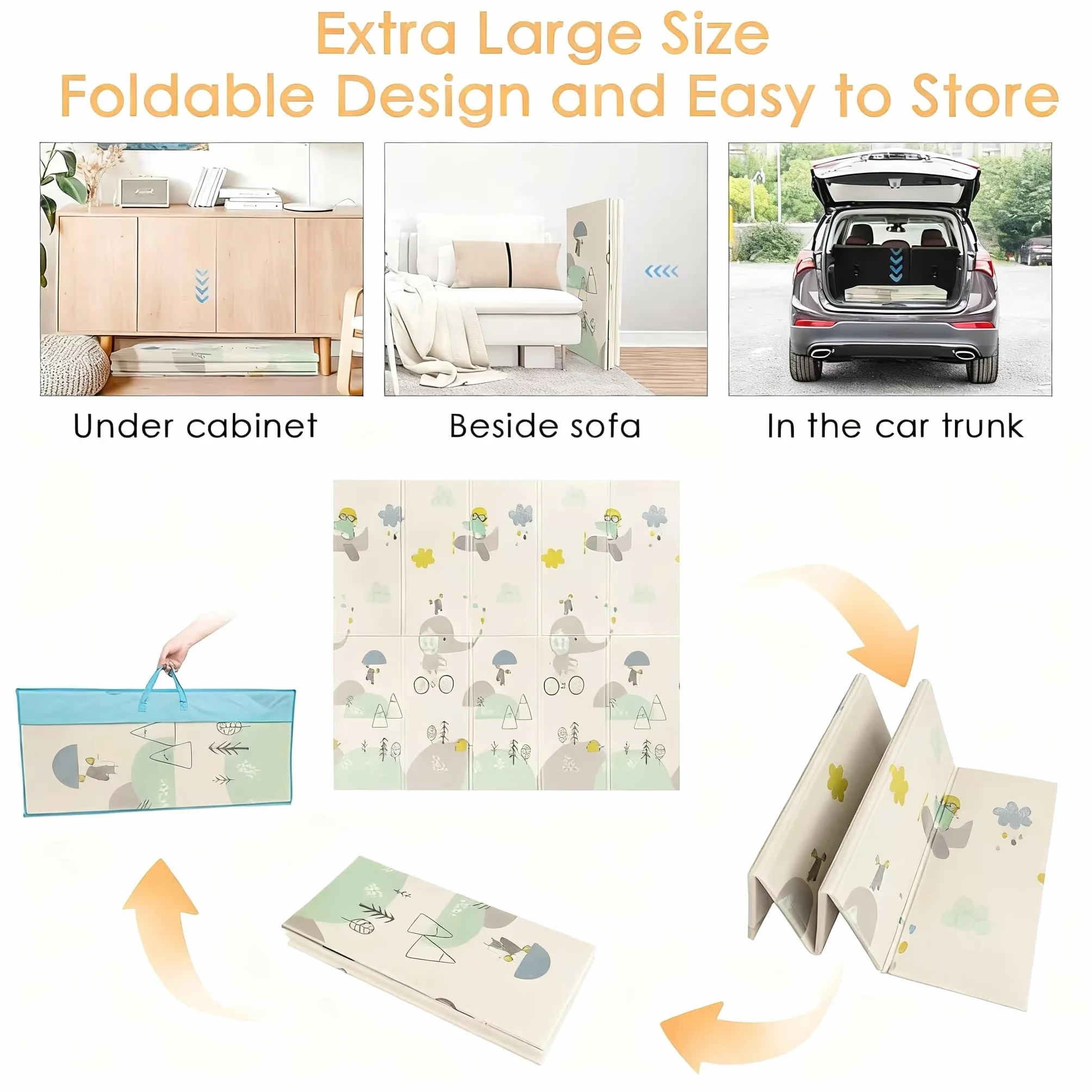 Tapis de Jeu pour Enfant Bebe 150x180x1cm Mousse Epais Pliable Reversible 2 Designs