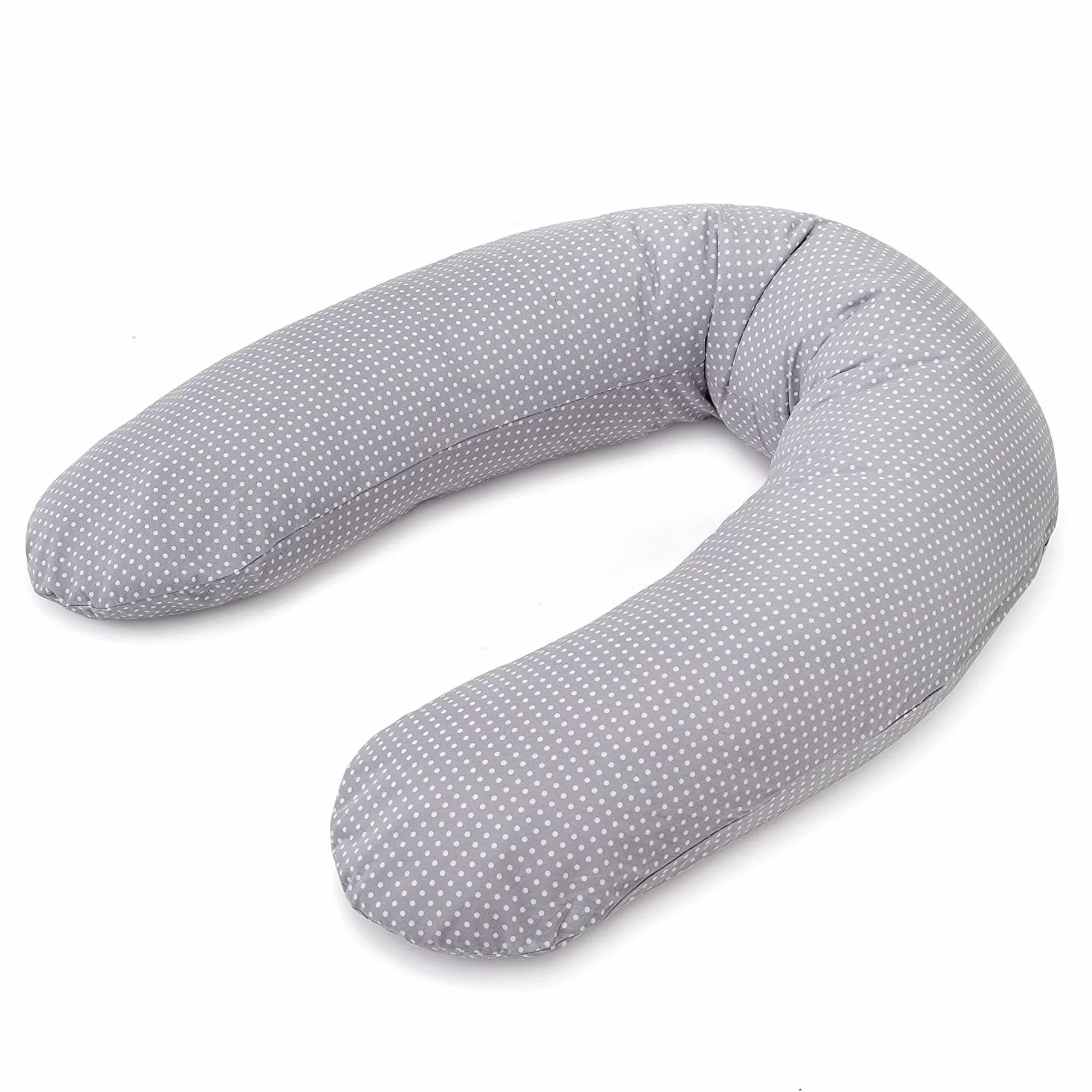 Theraline Coussin Allaitement Dodo Pillow Premium 180 cm Housse Coton Fines Billes Silencieuses Déhoussable Pois Gris
