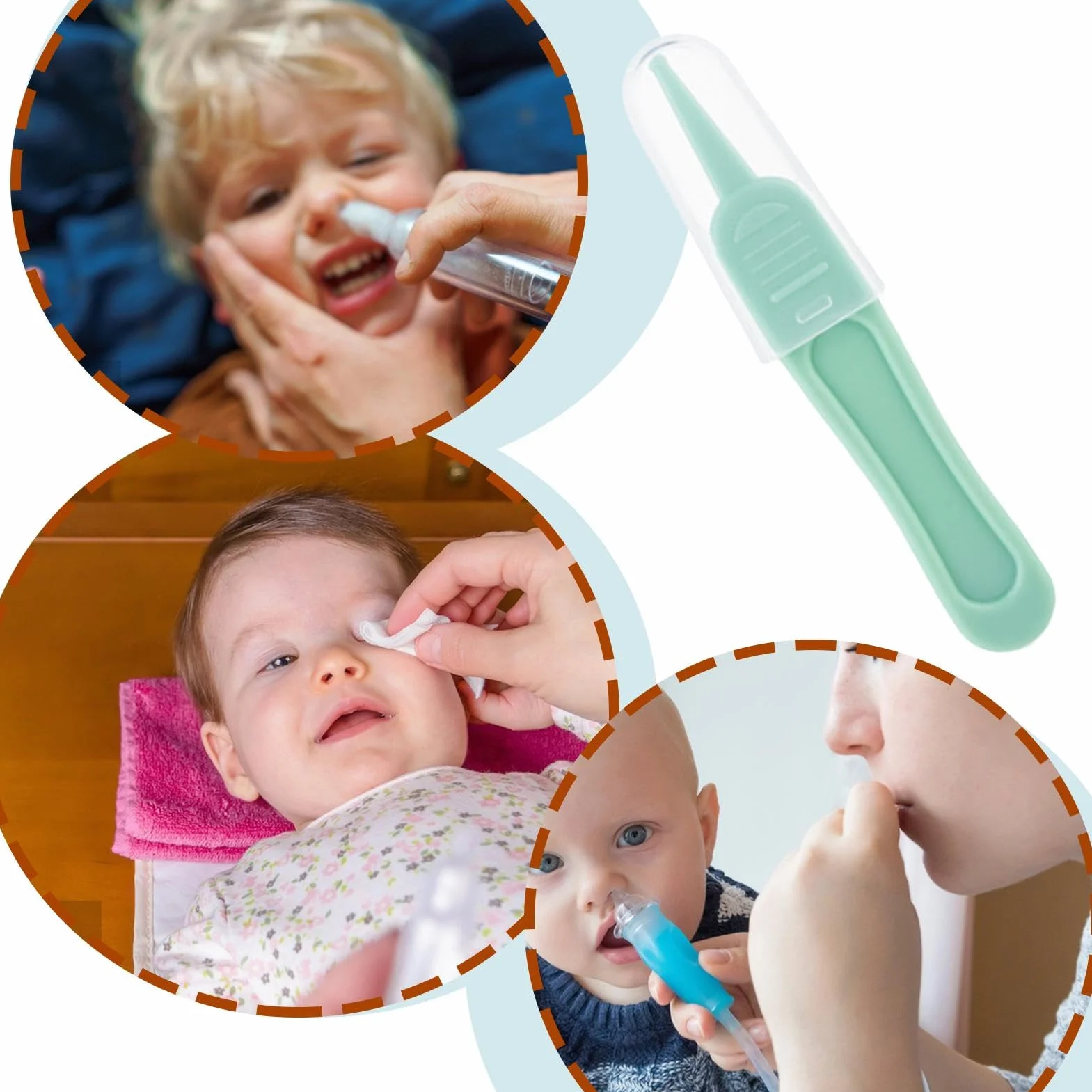 Pince Booger à tête ronde pour tout-petits – Extracteur de booger avec couvercle transparent