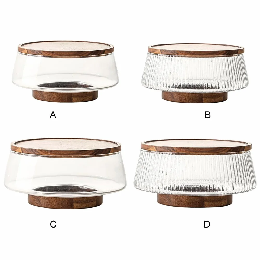 Ensemble de saladiers en verre avec couvercles en bois d'acacia pour fromage plats cuisinés, saladier avec couvercle verre pour servir des apéritifs et des collations, grande taille, UN