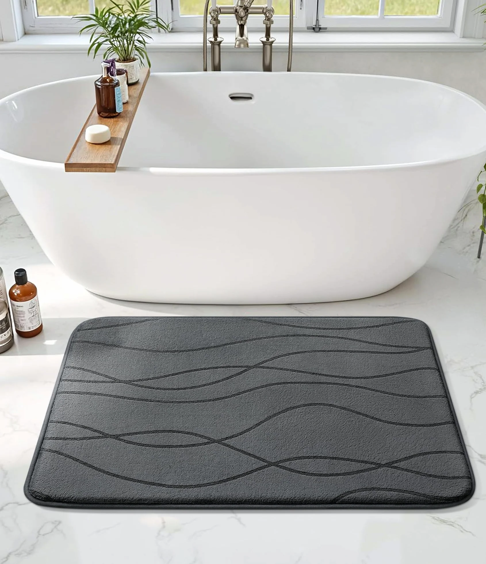 Chakme Tapis de Bain en Mousse à mémoire de Forme Absorbant Antidérapant 43 x 61 cm Gris foncé