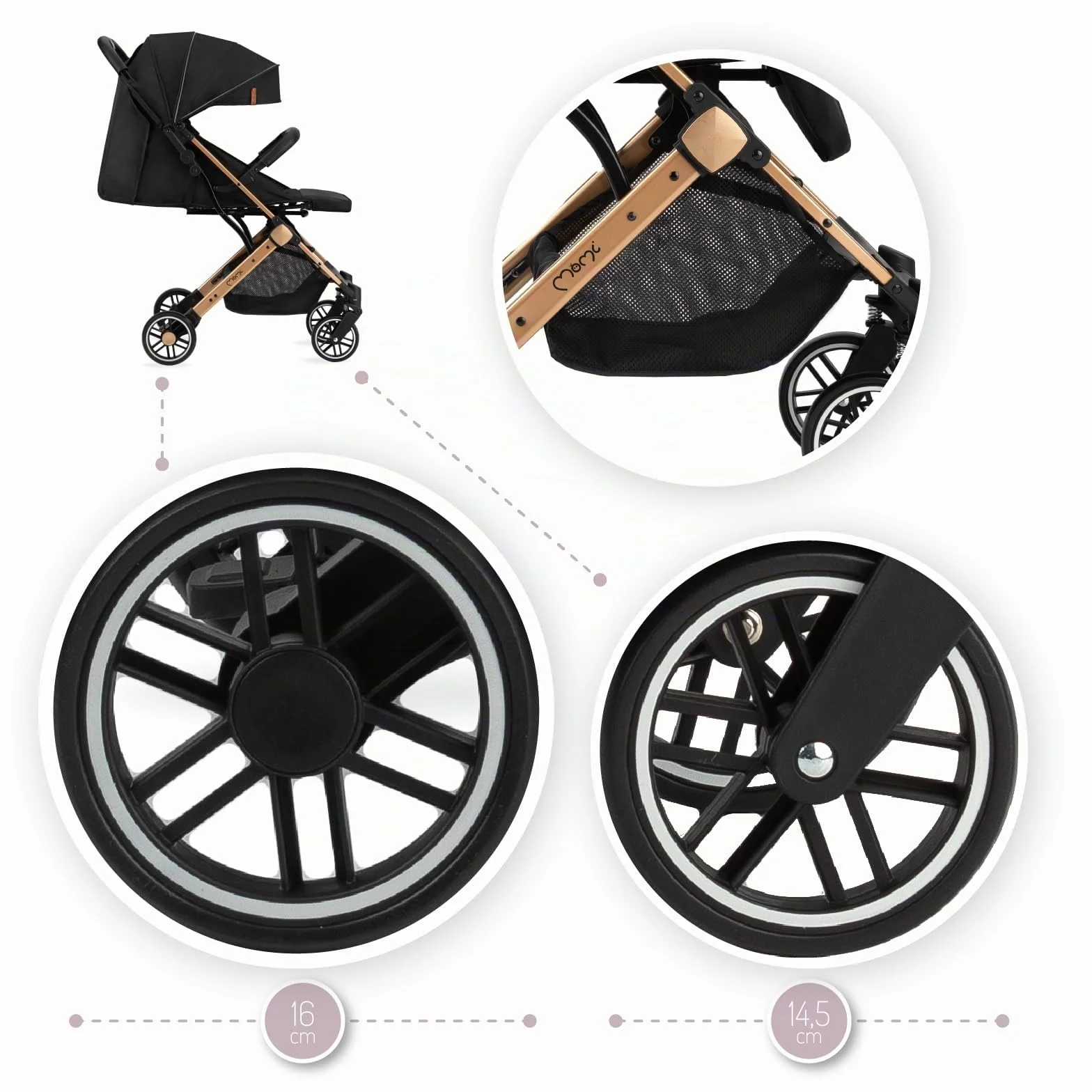 MoMi ESTELLE Poussette compacte légère pliable 6 mois 15 kg dossier inclinable repose-pieds réglable roues amorties grand panier harnais 5 points