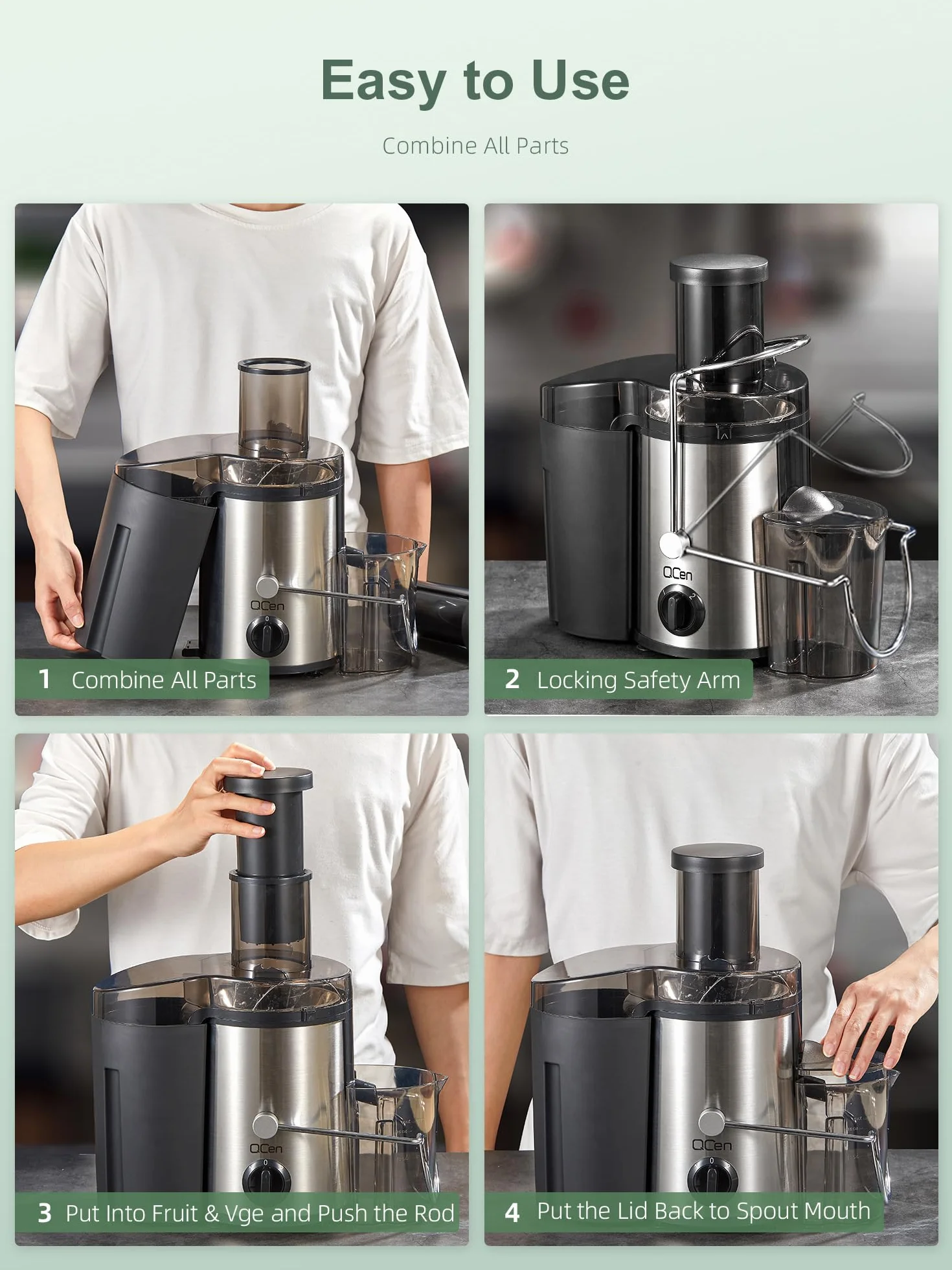 Extracteur de Jus Centrifuge Acier Inoxydable 800W Large Goulotte 3 Pouces Sans BPA
