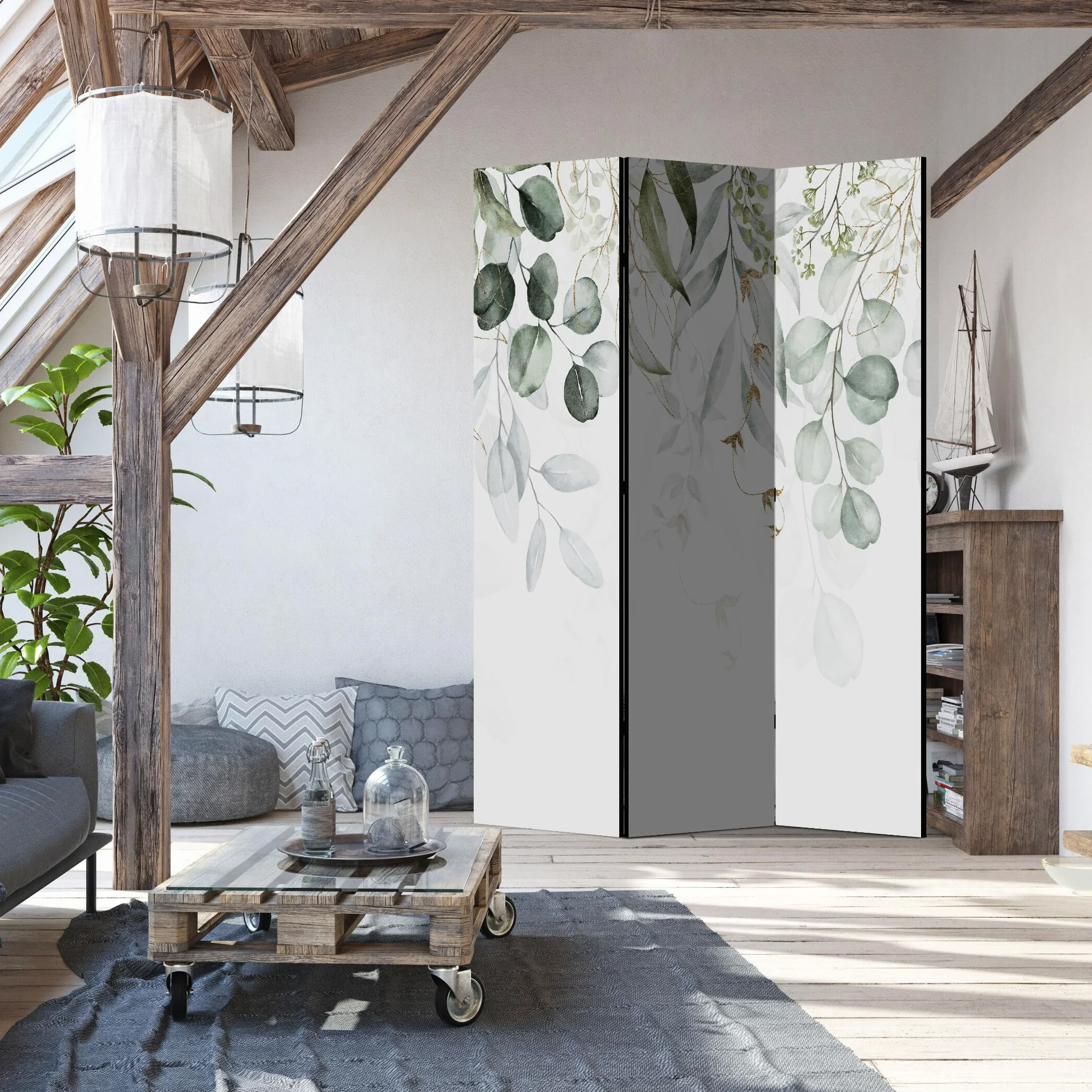 Paravent intérieur à Deux côtés - Separateur de Pieces - Cloison de Separation de Chambre – 135x172 cm Nature