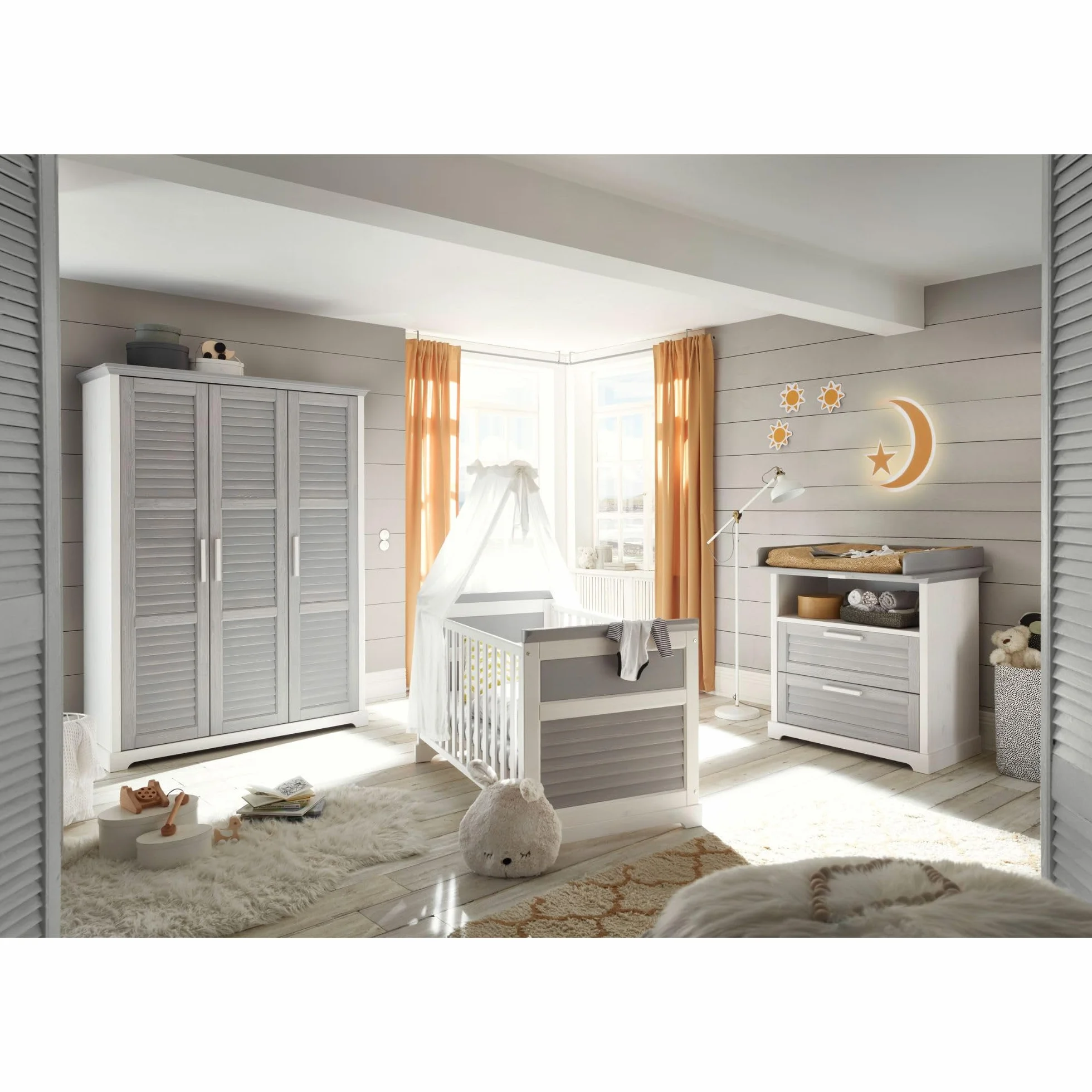 Stella Trading Alma Ensemble Complet de Meubles pour Chambre, pin Massif, Blanc/Gris, 3 pièces