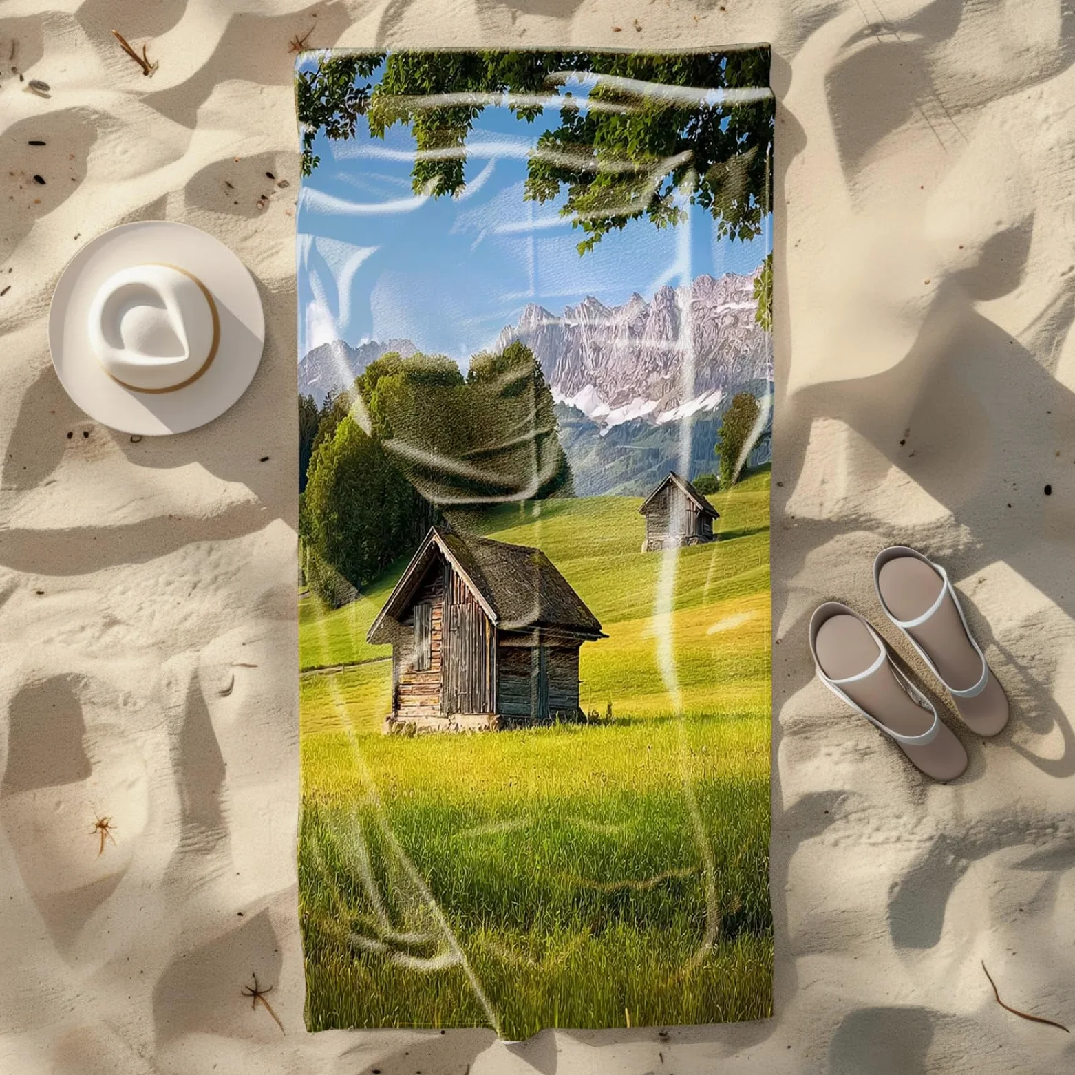 Générique Serviette de Plage 100X200 Maison Marron Lumière Verte Serviette Bain Microfibre Anti Sable Grande Couverture Plage Absorbante Rapide pour Piscine Yoga Sport