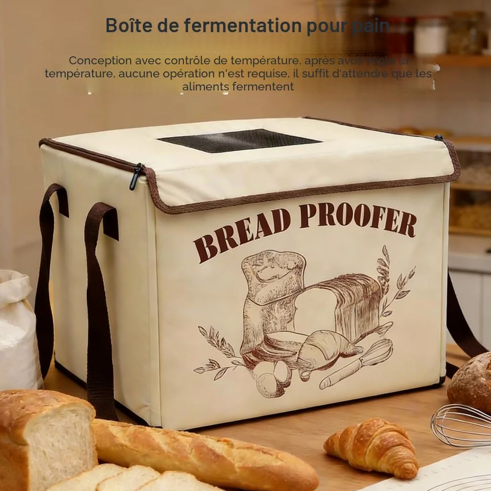 Boîte de fermentation à pain avec chauffage - Pliable - Température et minuterie réglables - Pour la cuisson du pain, du yaourt, des pizzas - 40 x 33 x 25 cm