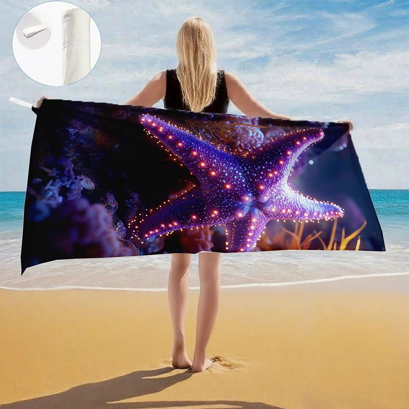 Serviette de Plage XXL 100x200 cm,Étoile de mer Serviette Plage Microfibre avec Séchage Rapide Anti-Sable Absorbante Fonction Design pour Vacances Piscine Pique-Nique Voyages Yoga, Cadeau Femme Q-872