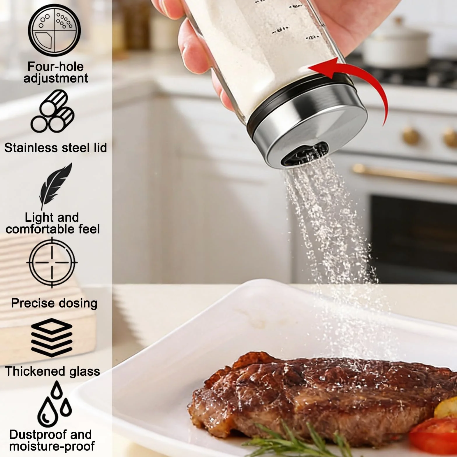 Lot de 4 pots à épices 200 ml en verre borosilicate avec couvercle rotatif acier inoxydable 304 pour cuisine