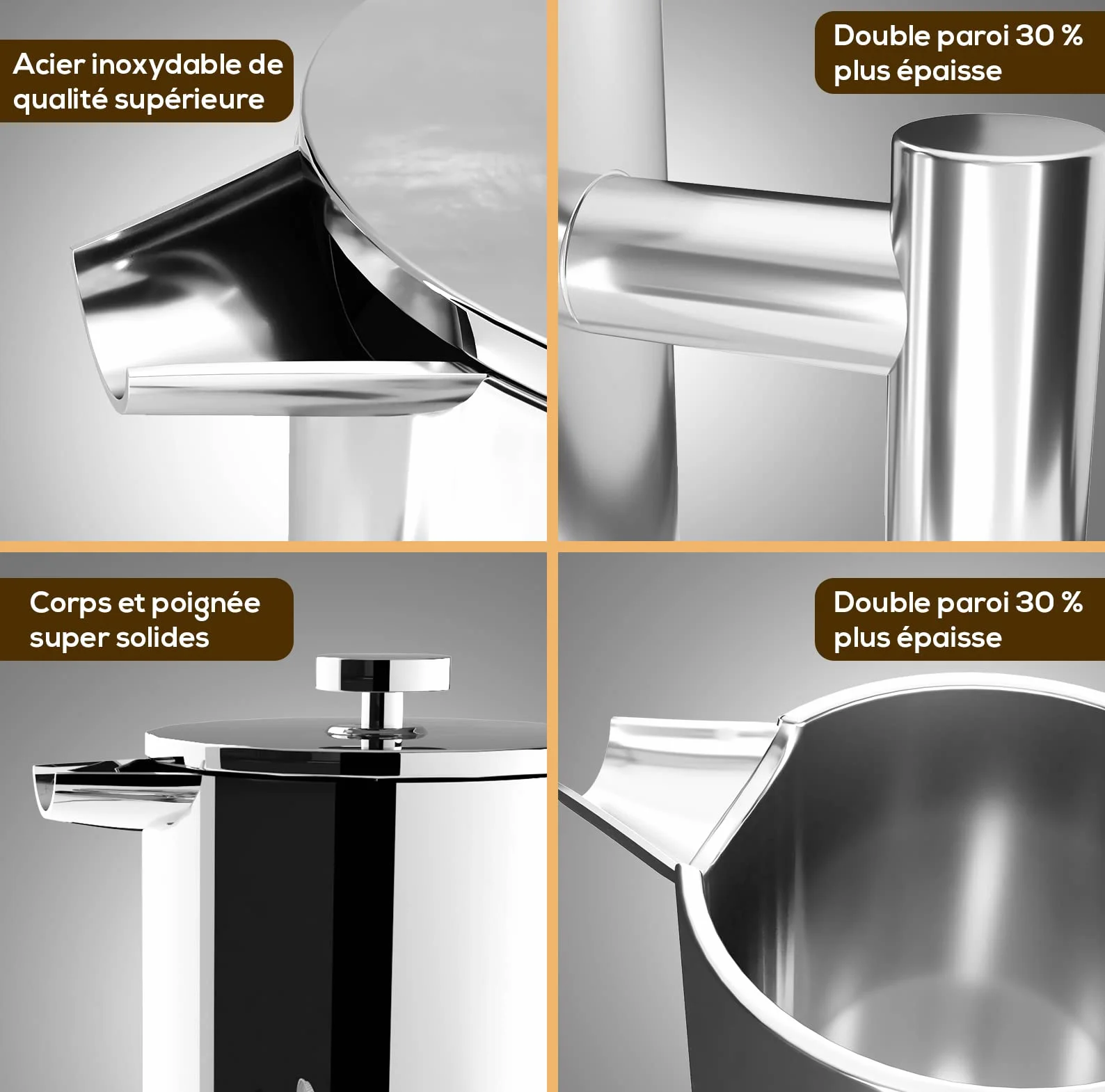 KICHLY Cafetière à piston en acier inoxydable 34 oz 1,0 litre Argent