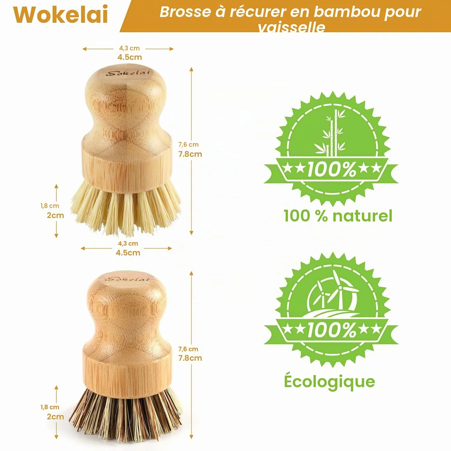 Brosse à vaisselle en bambou fibre de sisal naturel cuisine vaisselle casseroles poêles