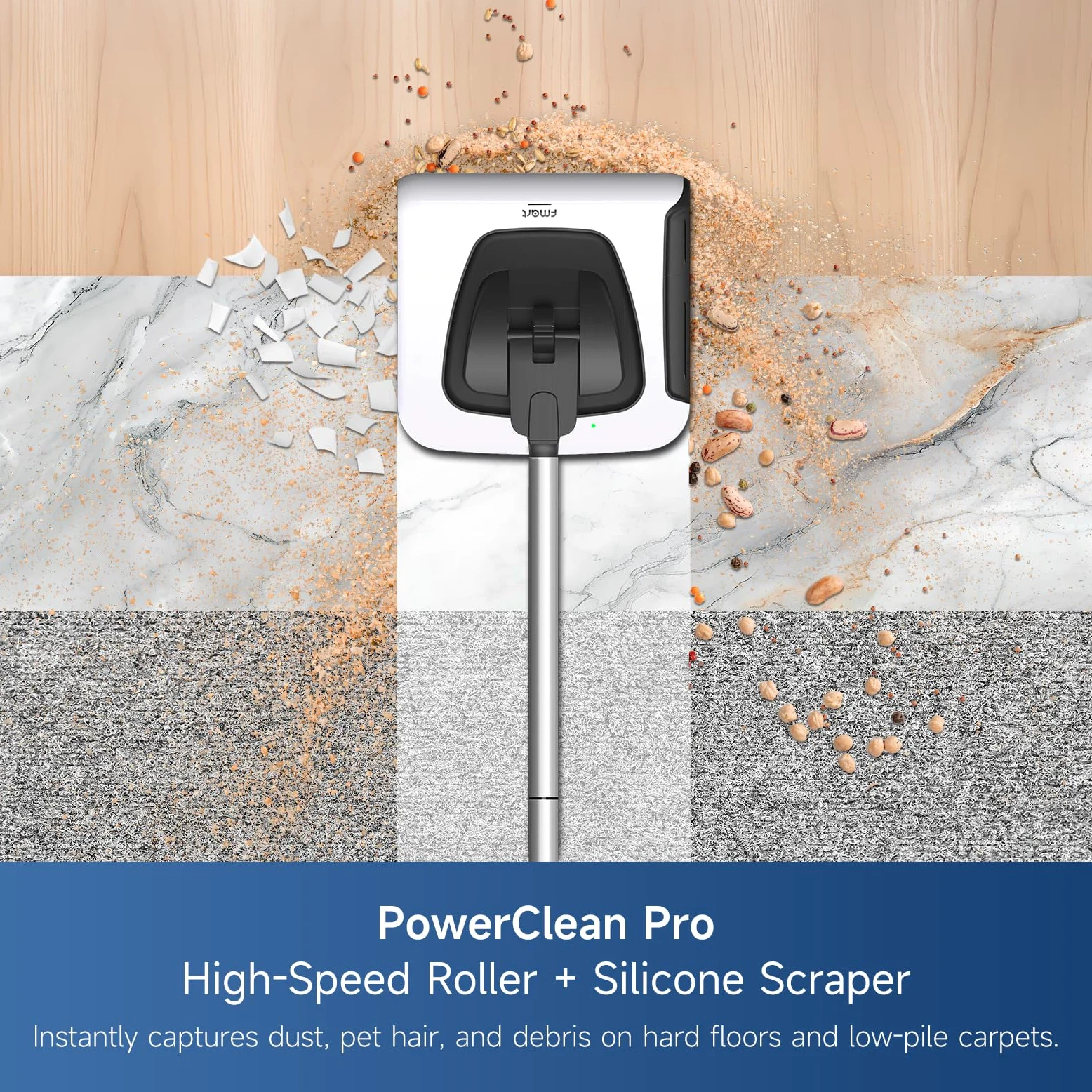 Fmart 009 Balai de sol sans fil – Léger, utilisable d'une seule main avec poignée flexible, fonctionnement silencieux, brosse à bords haute vitesse puissante, pour sols durs, coins et tapis à poils