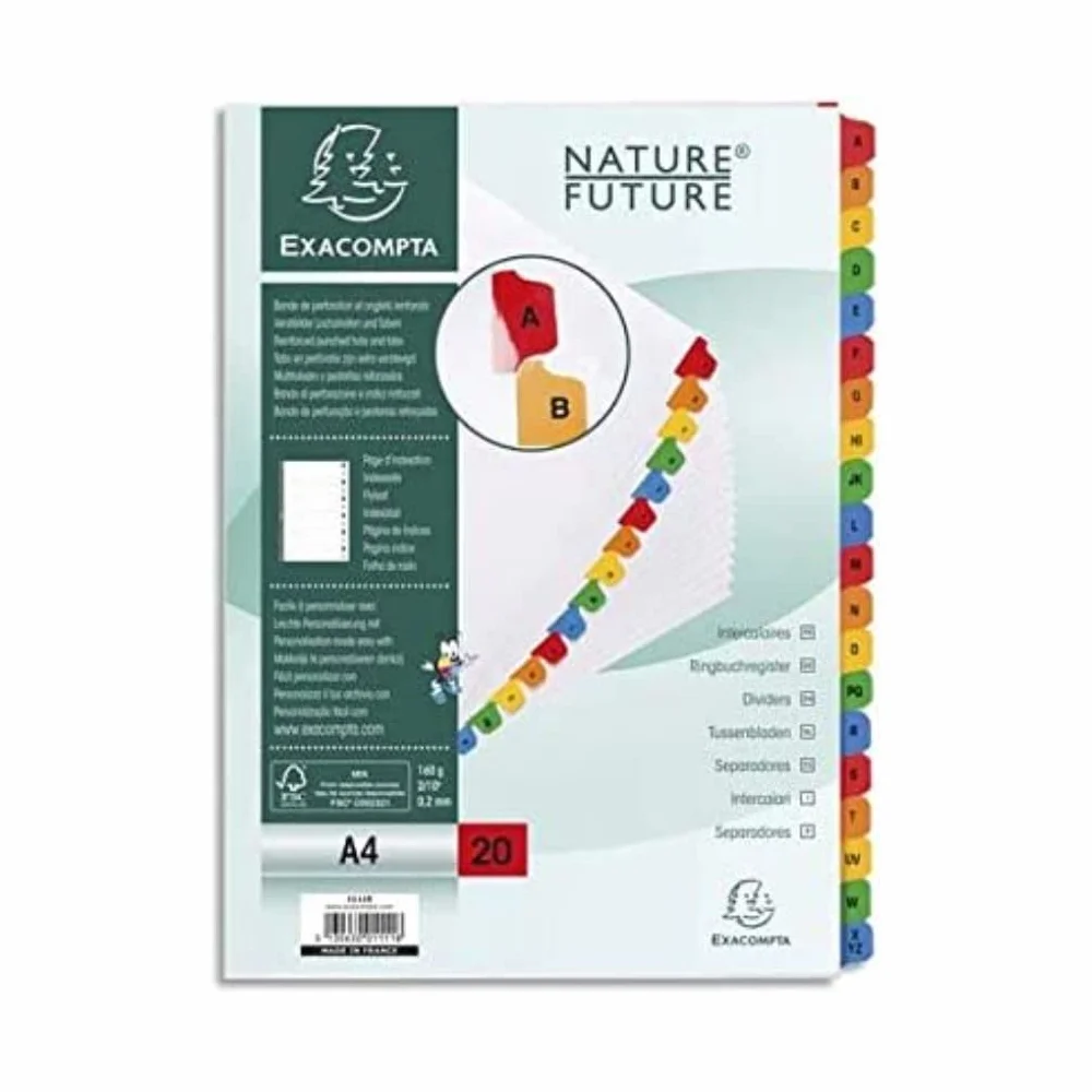 EXACOMPTA Jeu d'intercalaire alphabétique A4 20 positions en carte 170g onglets Mylar®