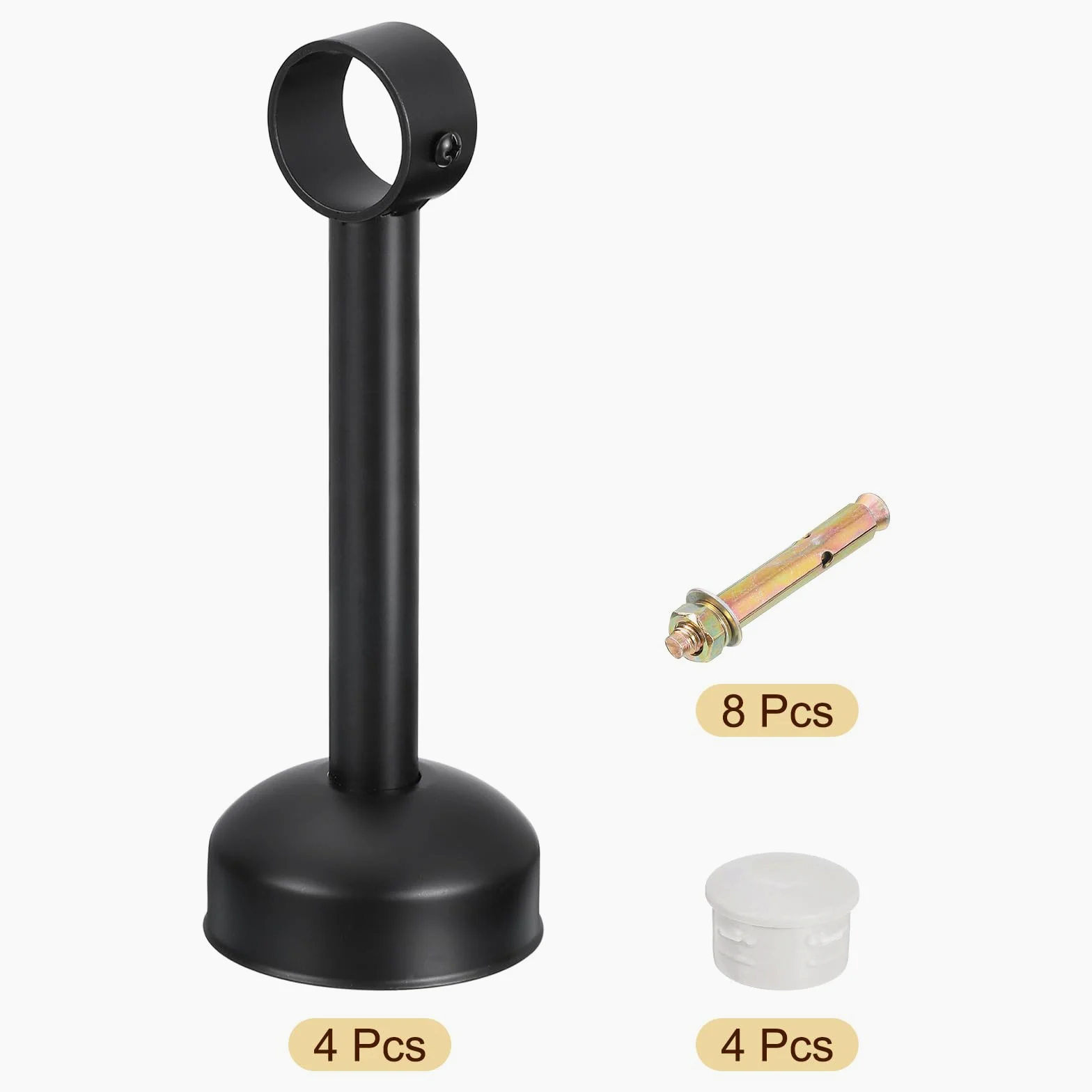 QUARKZMAN 4 Set Support Tringle Rideau Montage Plafond Adapté Tuyau 32mm/1.26" Longueur 200mm/7.87" Crochets Tringle Rideau Acier Inoxydable pour Murs Placard Tuyau Rideau Tuyau, Noir