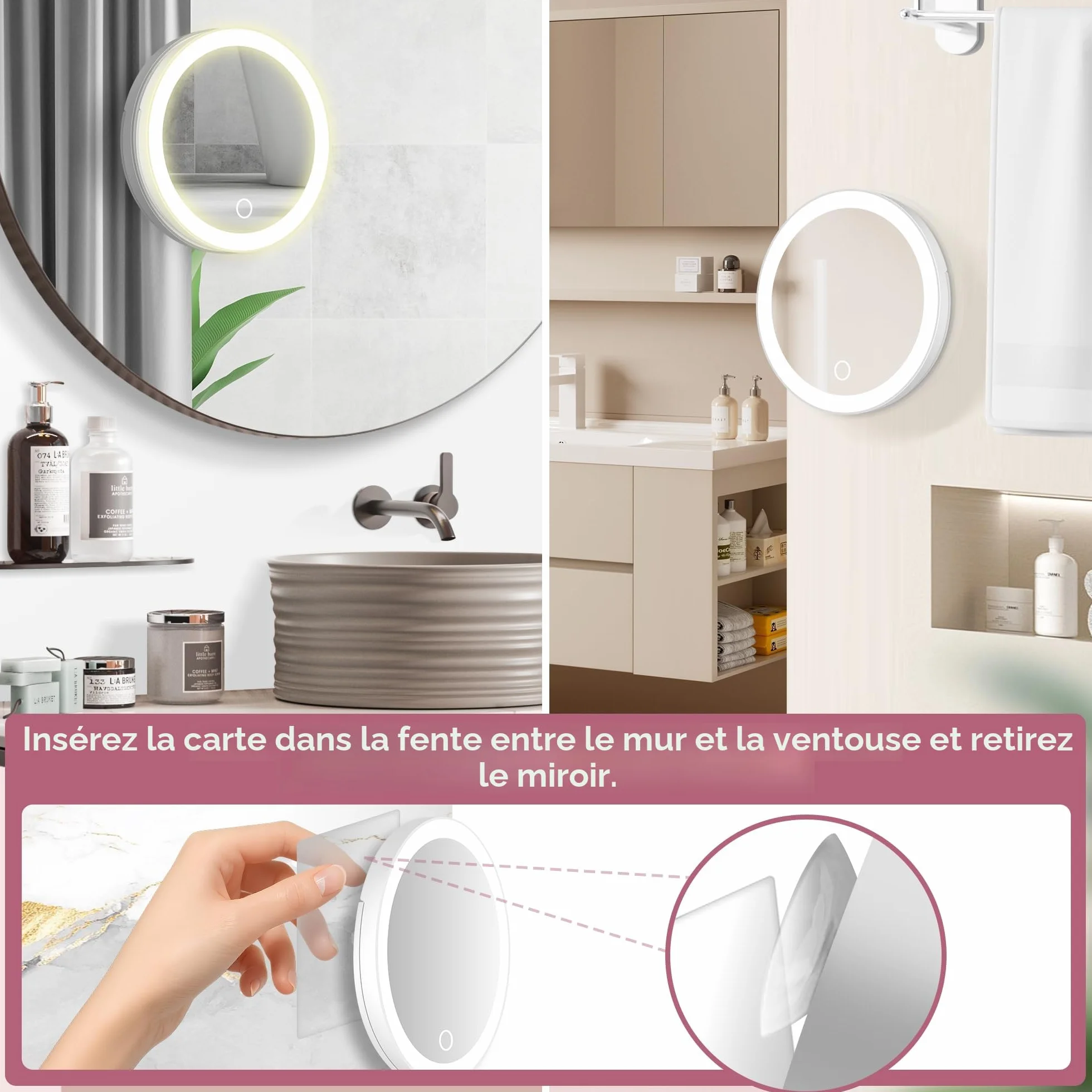 MOMOKUBA Miroir grossissant avec éclairage 30x, Ventouse, intensité Variable, Blanc