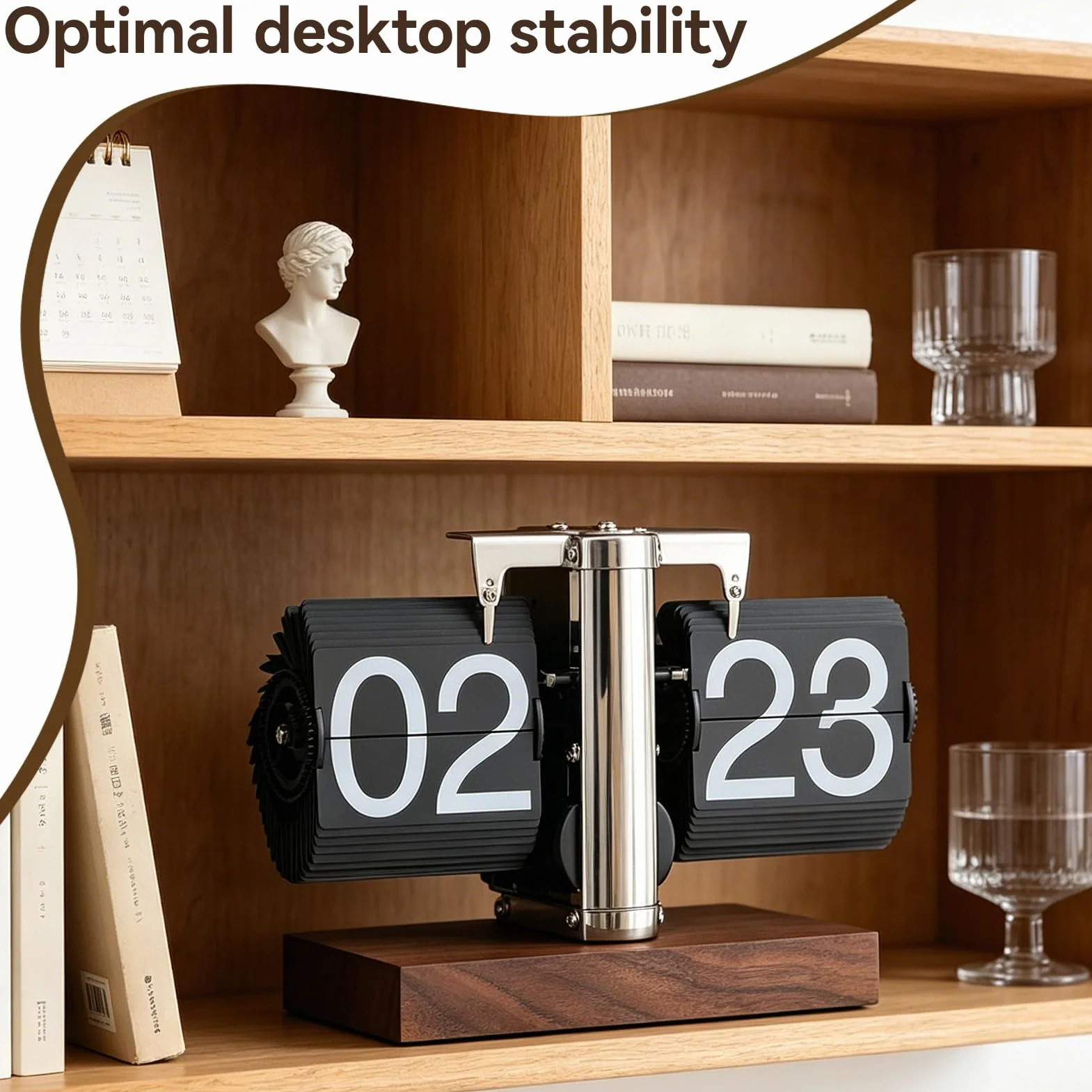 Horloge Rétro Flip Vintage Bureau Auto Mécanique 24h Bois Acier Inoxydable