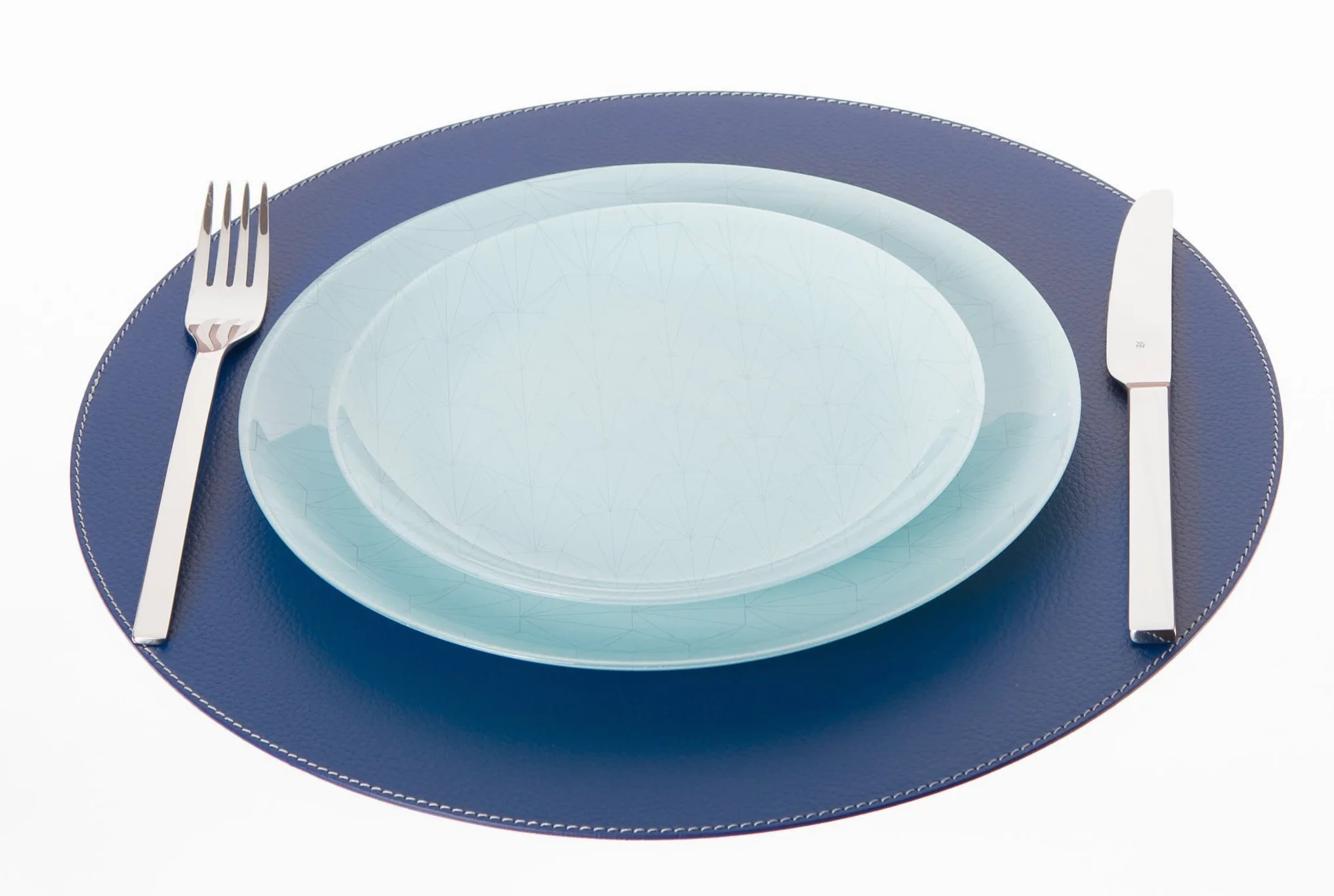 Nikalaz Lot de 4 Set de Table Rond et 4 desous de Verres, Set de Table 33 cm de diamètre et sous-bock 10 cm, Cuir Naturel recyclé, (Bleu)