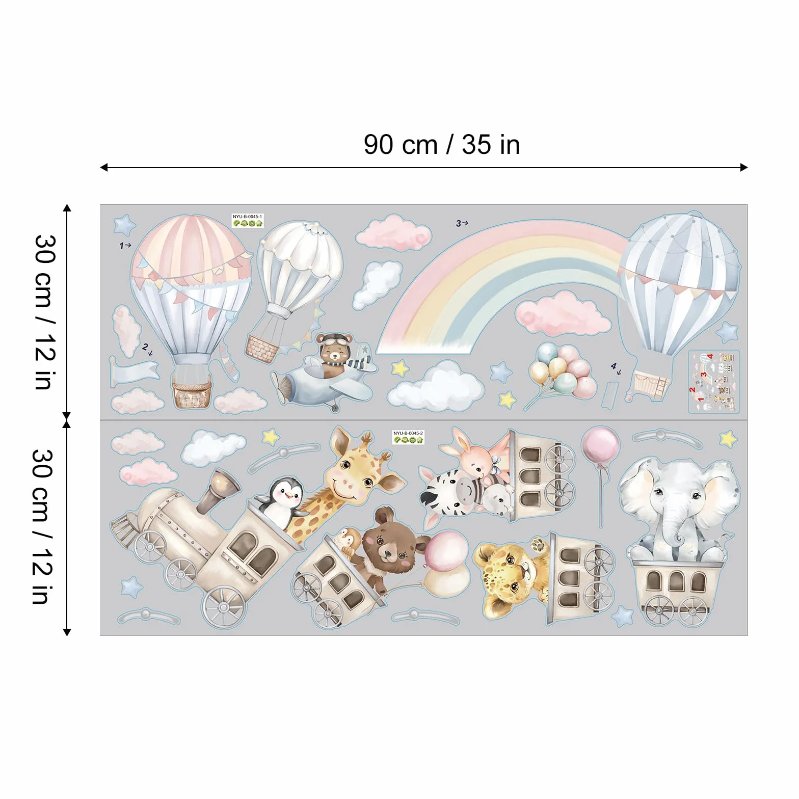 Stickers Muraux Enfant Train des Animaux Aquarelle Décoration Murale Pastel Autocollants Amovibles Chambre Bébé