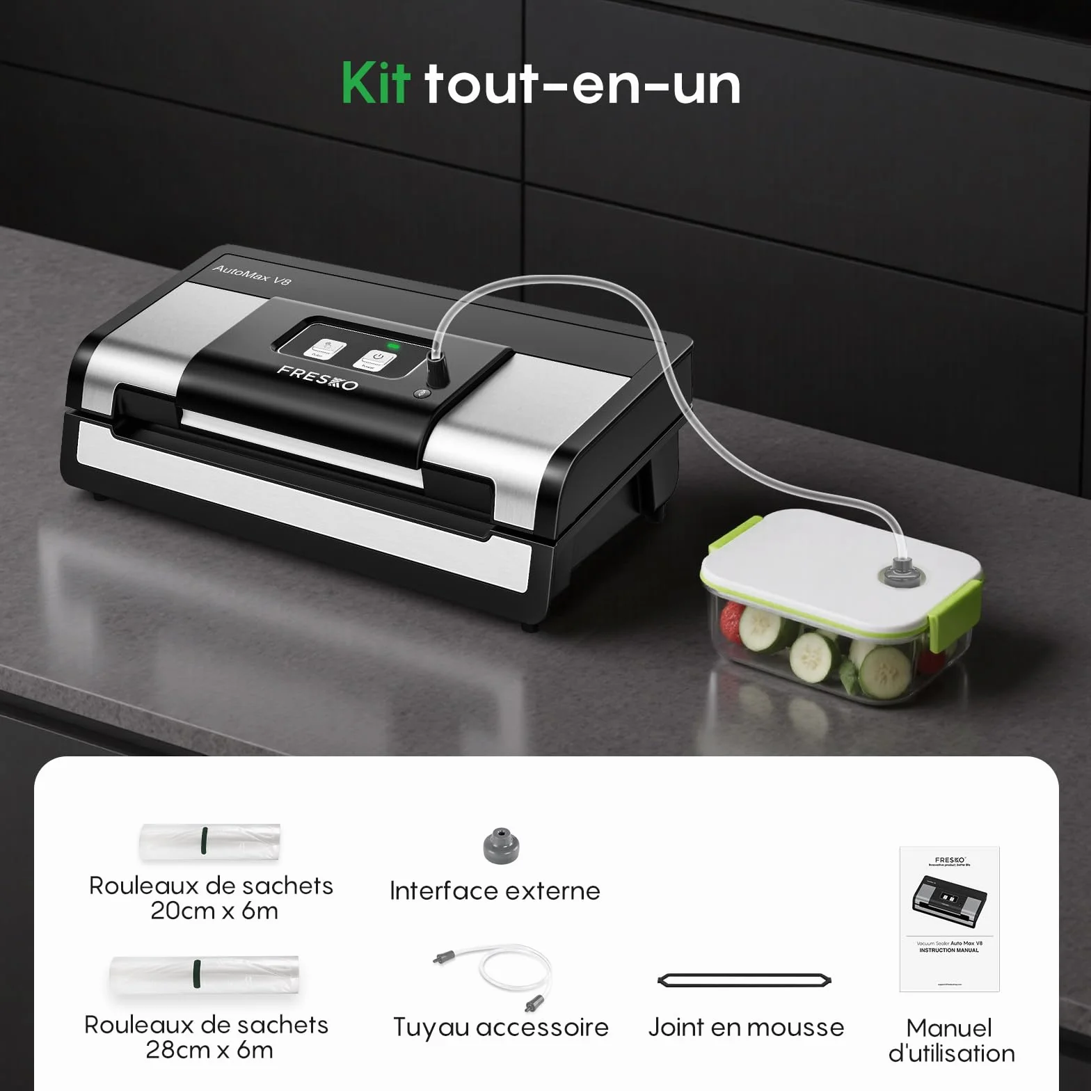 FRESKO Machine Sous Vide Alimentaire 140W AutoMax V8 Sec/Humide Mains Libres