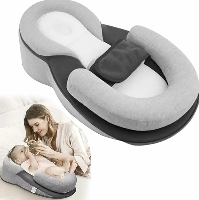 Coussin cale nouveau-né soutien allaitement anti-crachats sangle sécurité gris