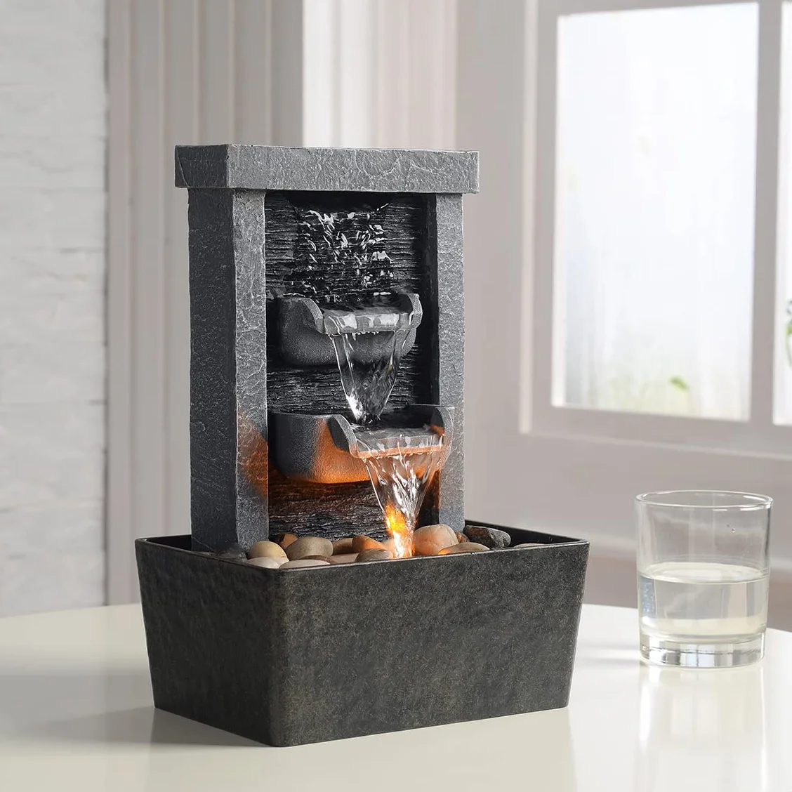 Fontaine d'intérieur résine 21097 18 x 13 x 25.4 cm Pompe Submersible Décoration Maison