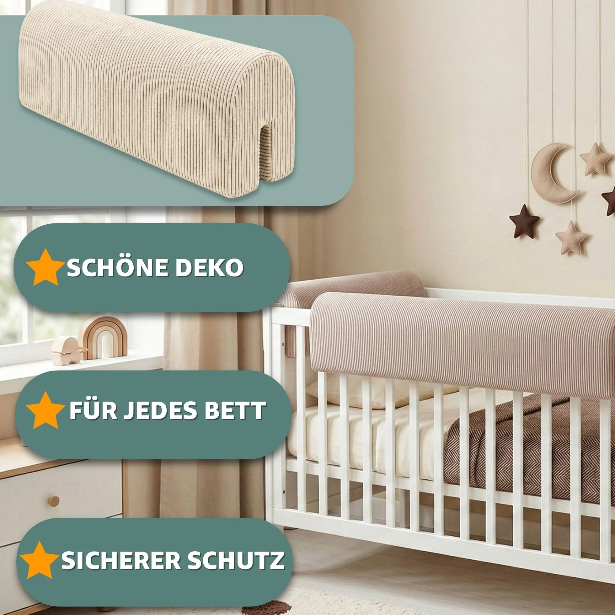 Tour de lit bébé Respirant 90 cm Oeko-Tex Beige Velours côtelé Protection Berceau