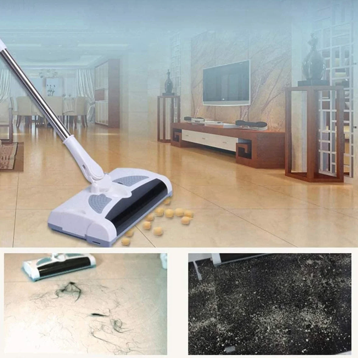 Balayeuse sans fil rechargeable pour sols et moquettes, nettoyeur multi-surfaces léger avec haute puissance de ramassage, outil de nettoyage manuel des sols