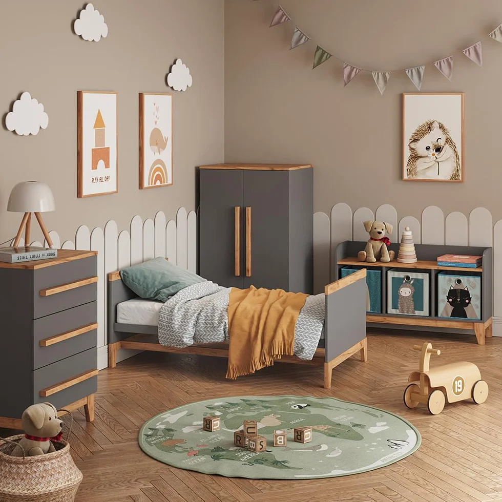 VitaliSpa Set de Chambre d'enfant Malia, Gris/chêne, Lot de 4