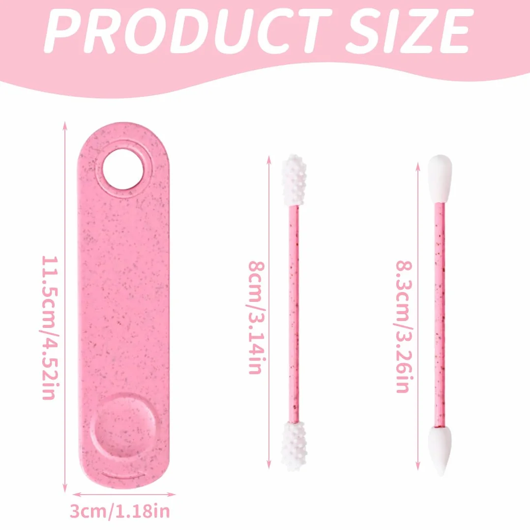 Lot de 4 coton tige réutilisable double tête en silicone doux lavable pour maquillage et nettoyage des oreilles