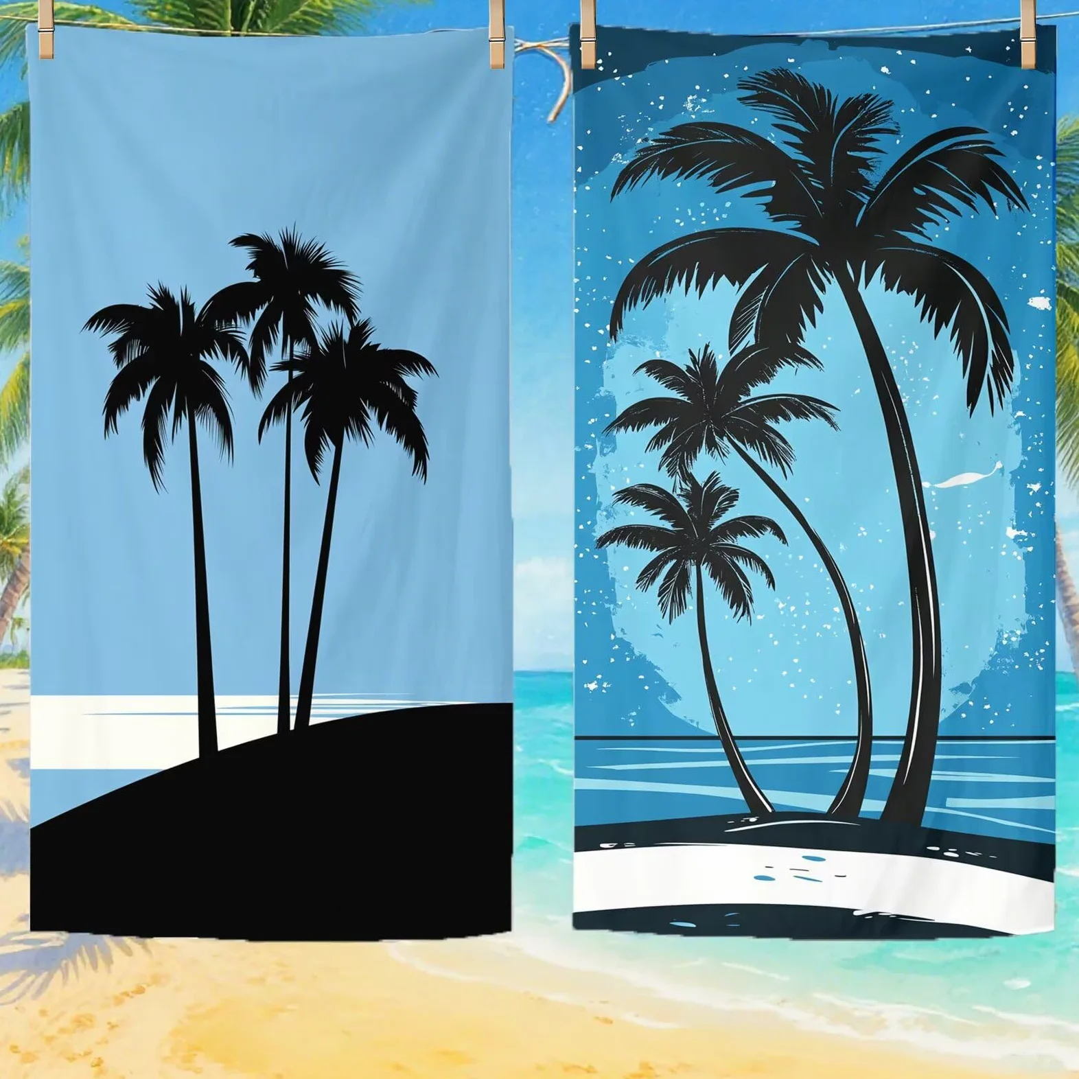 Serviette de Plage XXL 90x200,Bleu Serviette Plage Microfibre avec Séchage Rapide, Anti-Sable, Absorbante Fonction Design pour Vacances Piscine Pique-Nique Voyages Yoga, Cadeau Femme 2 Pack Q-622