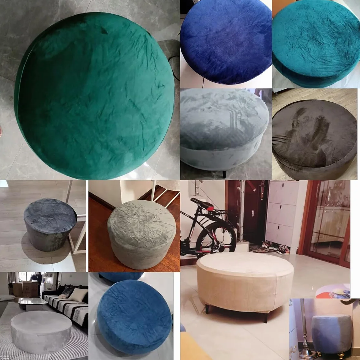 Velours Housse de Pouf Extensible Rond Diamètre 30-55CM Lavable Peacock Blue