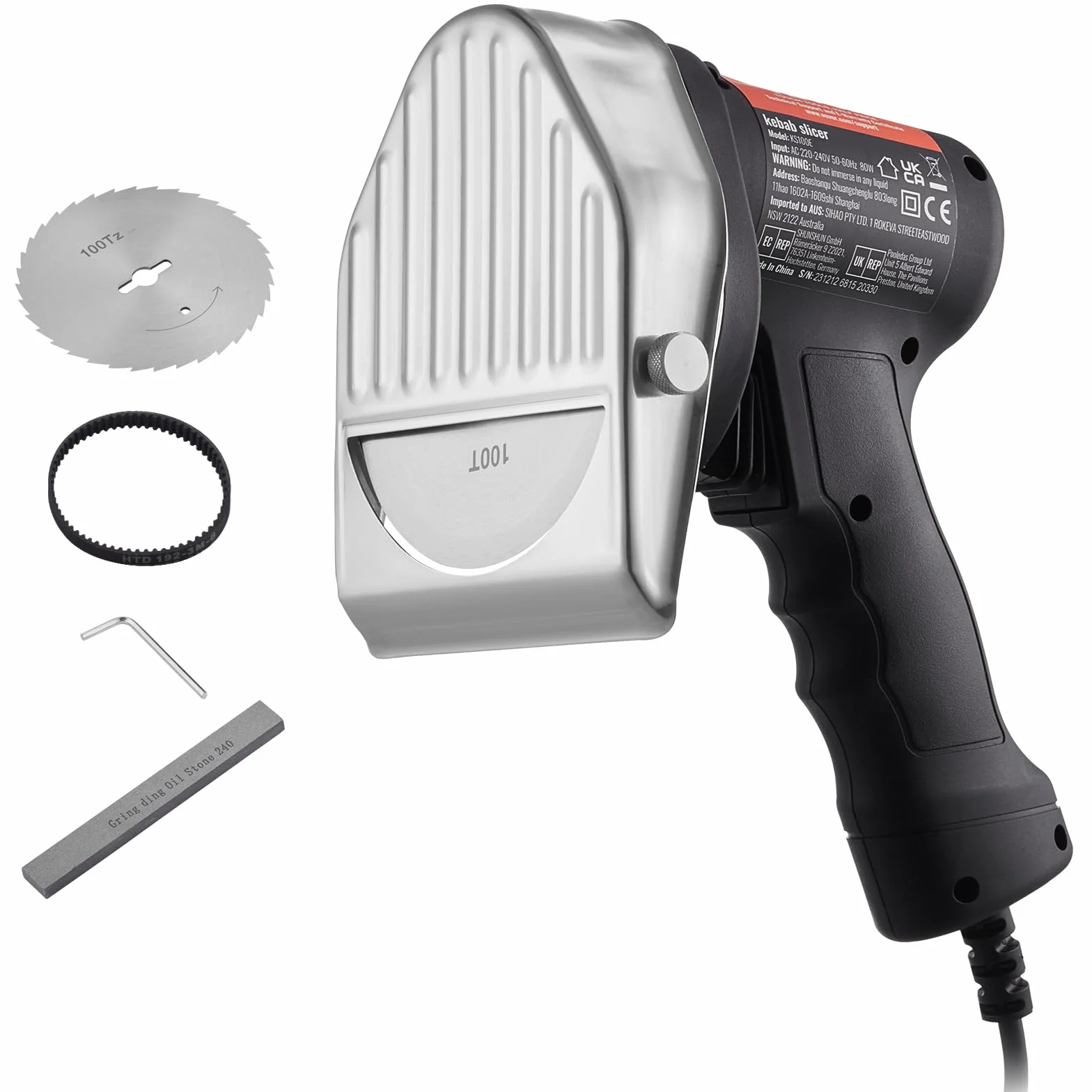 VEVOR Couteau à Kebab Électrique 80 W, Trancheuse à Viande Turc Shawarma Döner Kebab Commerciale Inox 100 mm