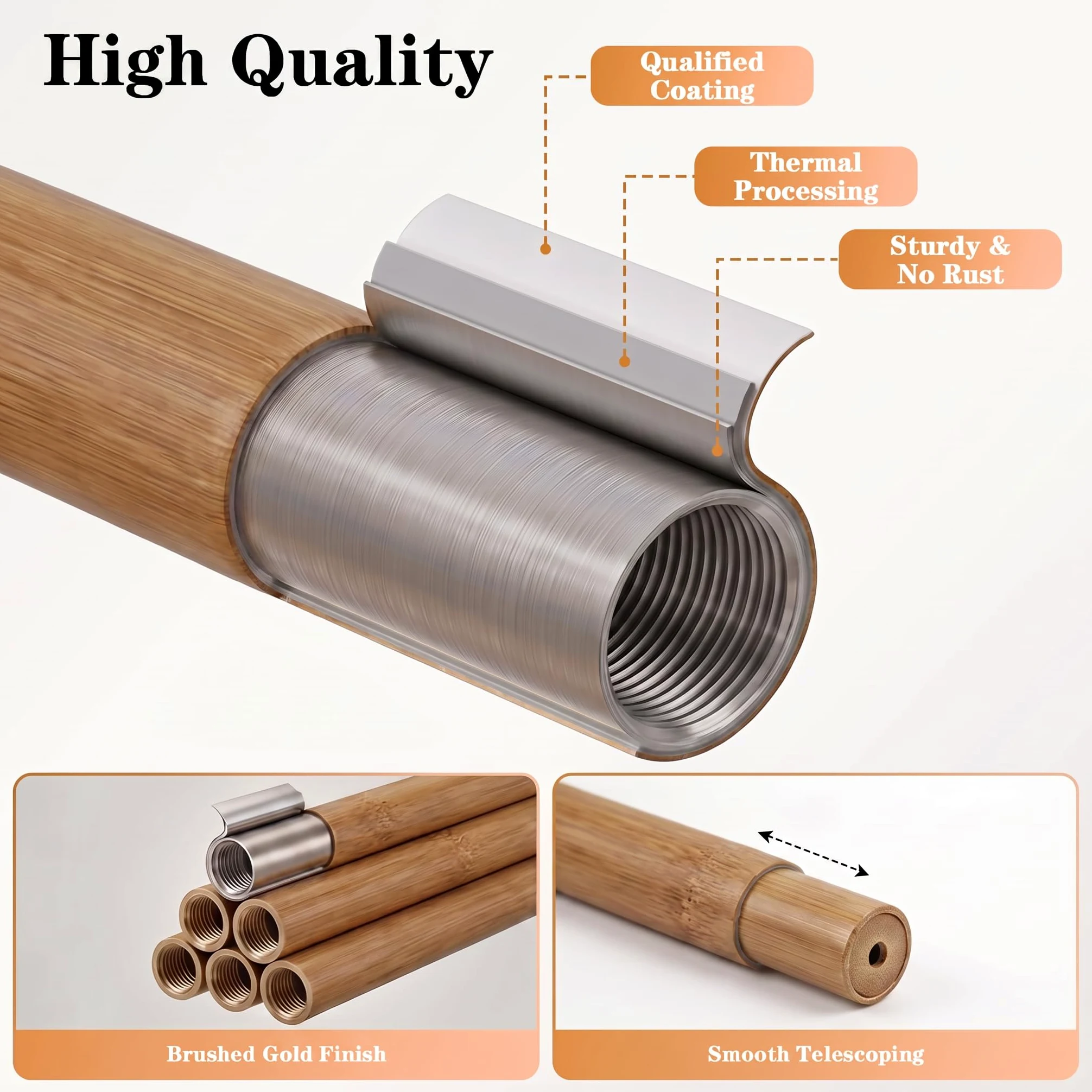 Tringle à Rideau Aspect Bois avec Embout Hibou, extra longue réglable 76-381cm tringle Métal pour portes coulissantes terrasse baie vitrée salon chambre fenêtres, 25mm, supporte 13,6 kg