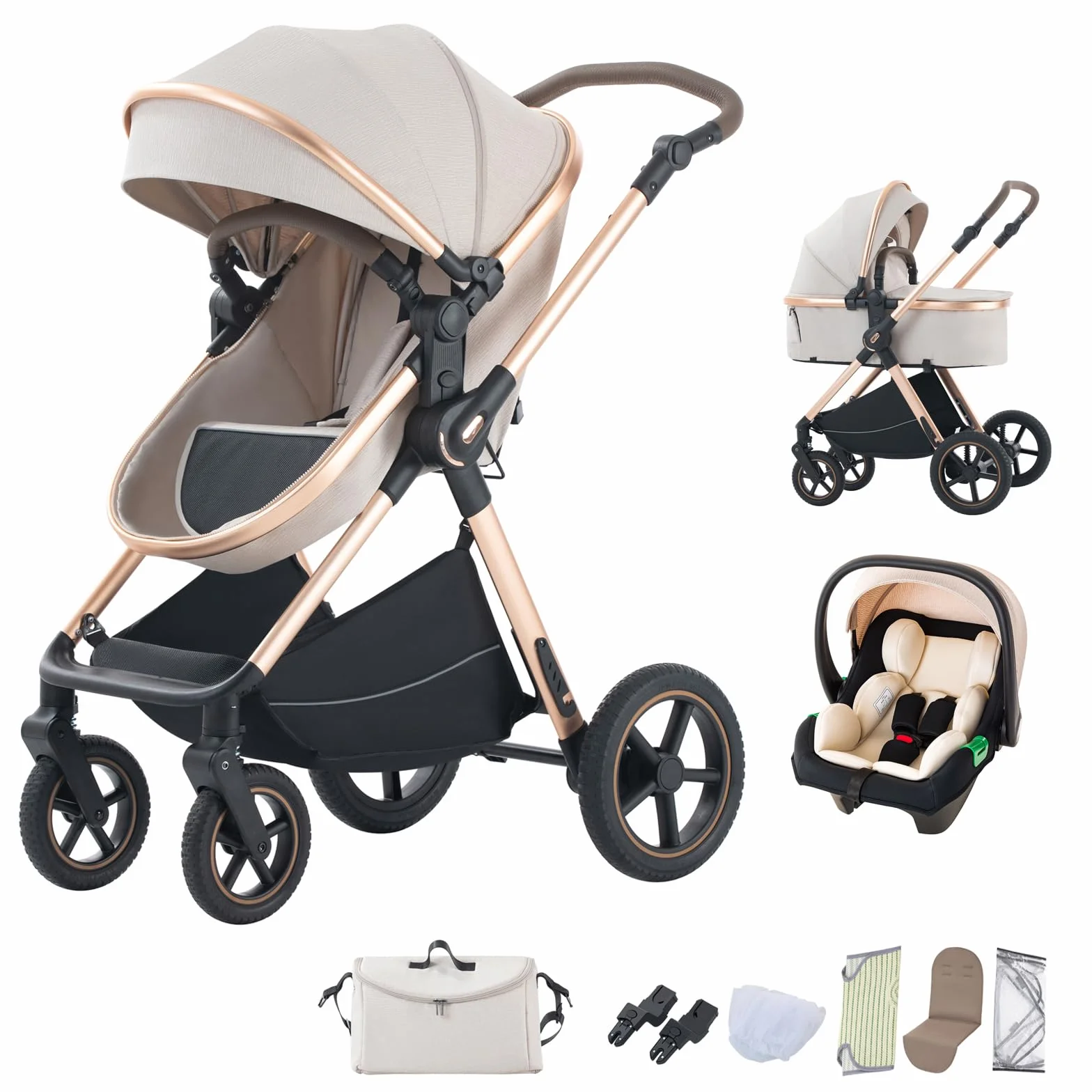 Poussette 3 en 1 Pliant en Aluminium BEBBY D2-RICEWHITE H2-D